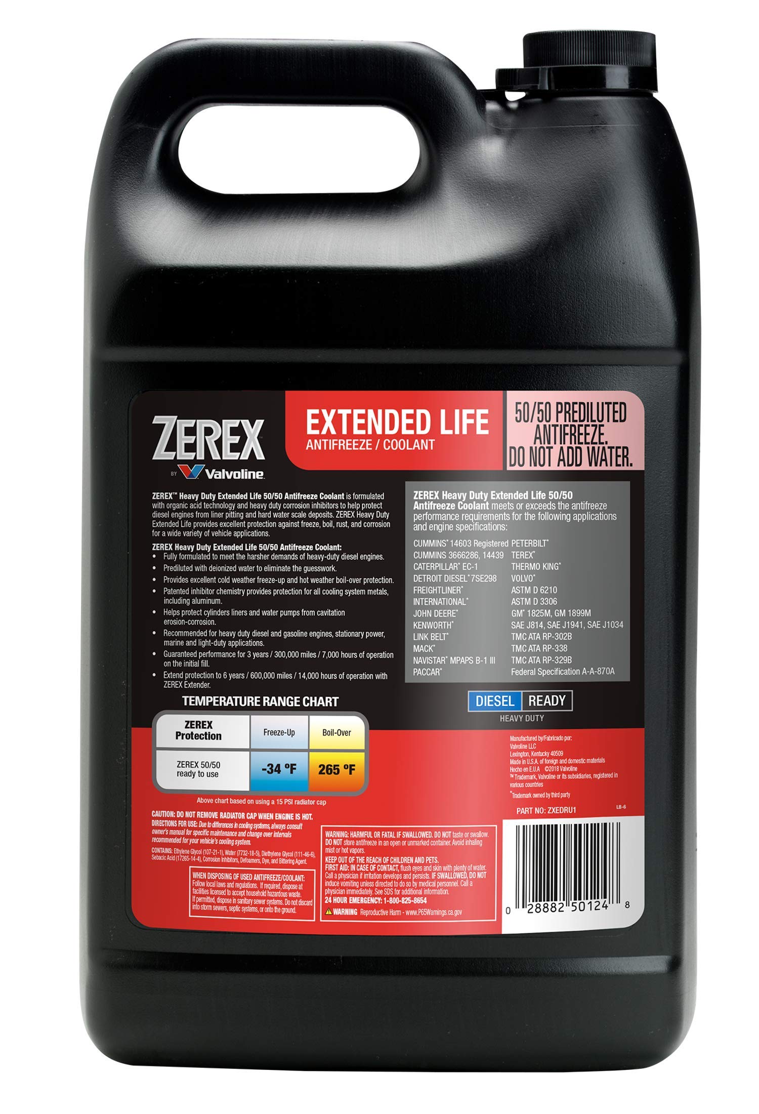 Zerex Extended Life Red Heavy Duty (Hd) 50/50 Prediluted Ready-To-Use Antifreeze/Coolant 1 Ga