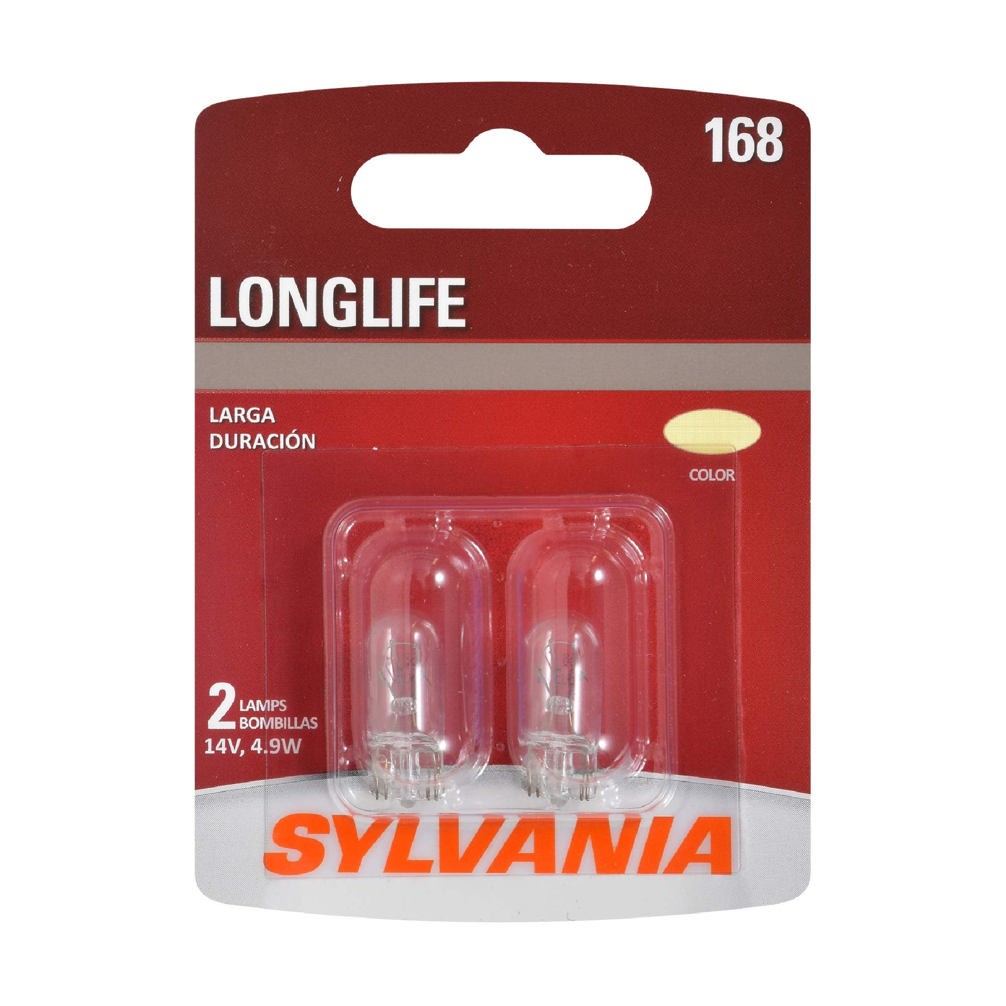SYLVANIA - 168 Long Life Miniature - Bulb, Ideal for Interior Lighting - Map, Dome, Truck, Cargo and License Plate (Contains 2 B