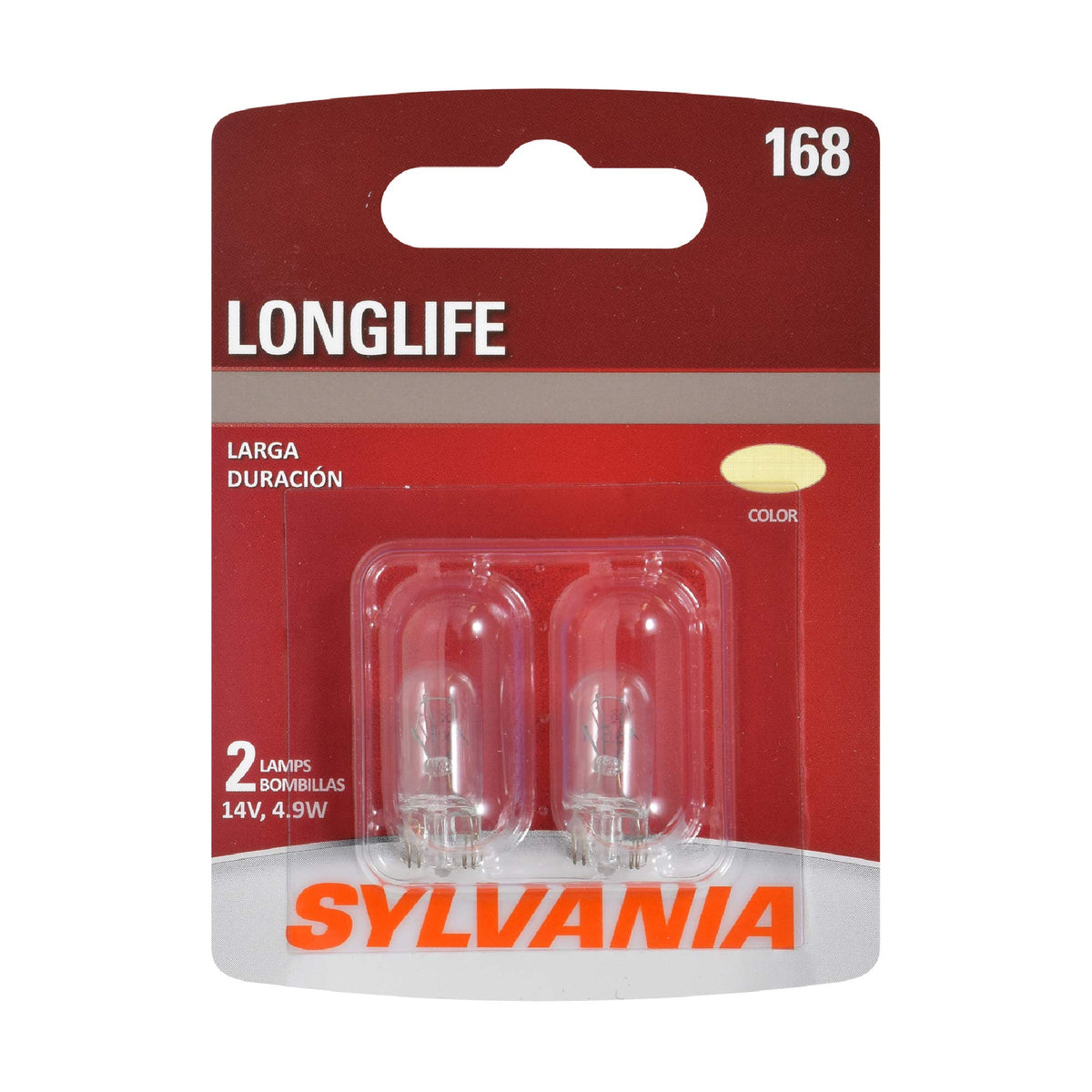 SYLVANIA - 168 Long Life Miniature - Bulb, Ideal for Interior Lighting - Map, Dome, Truck, Cargo and License Plate (Contains 2 B