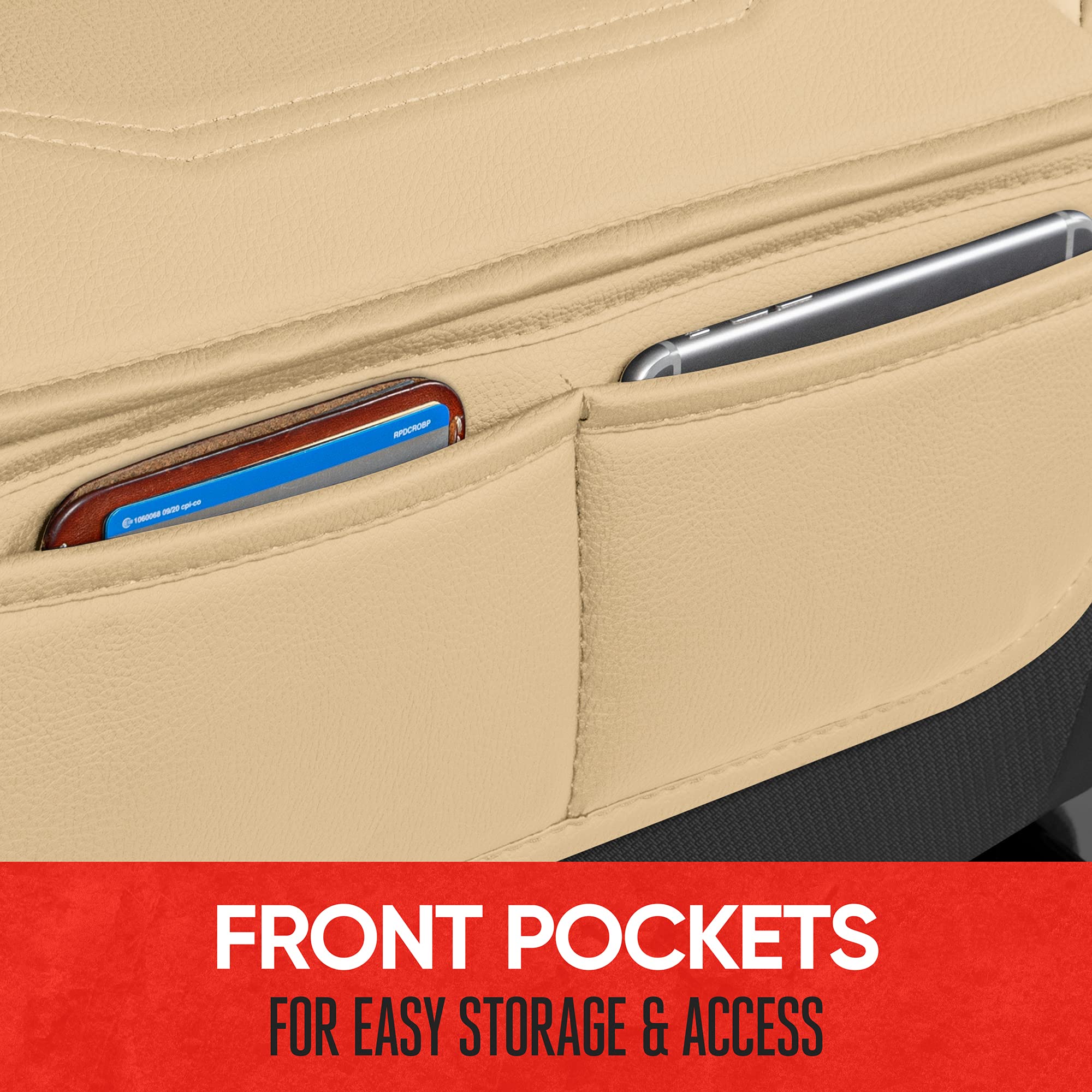 Motor Trend Luxefit Solid Beige Seat Cover For Cars Trucks Van Suv (1 Piece), Premium Faux Leather Car Seat Cover, Easy To Insta