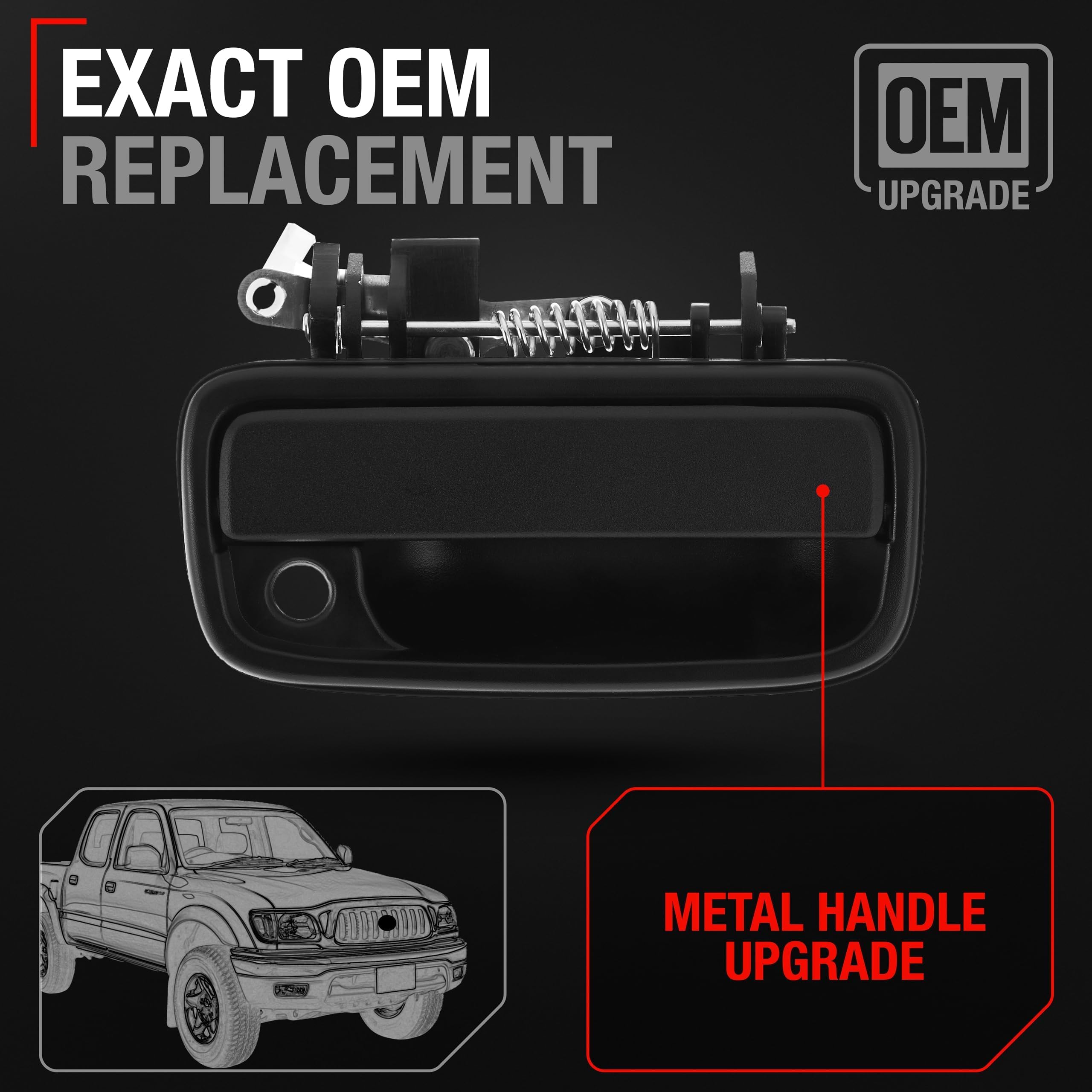 Exterior Front Passenger Door Handle Replacement, Upgraded Metal - Compatible With 1995-2004 Toyota Tacoma - Textured Black - Oe