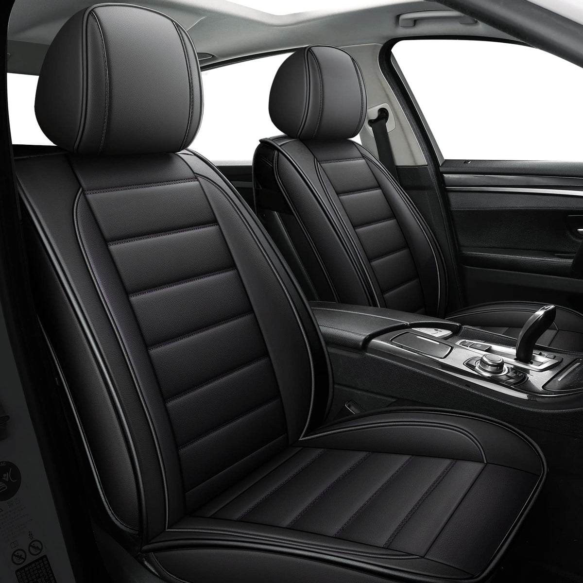 CAPITAUTO Universal Car Seat Covers Full Set - Waterproof Faux Leather, Airbag-Safe Design, Fit for Cars/SUVs/Trucks, 5-Seat Bla