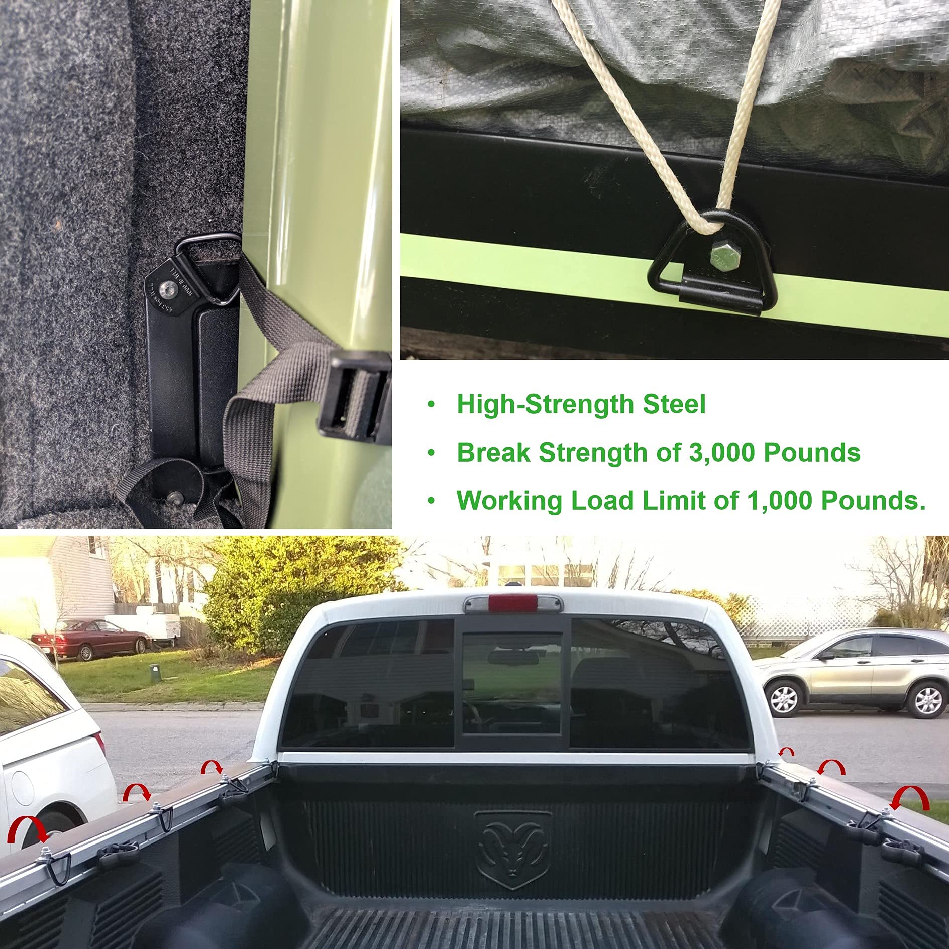 Sporthfish Cargo Tie-Down Anchors,4-Pack Black Steel V-Ring Bolton Trailer Cargo Tie Down,For Trailers,Trucks And Warehouses Rep