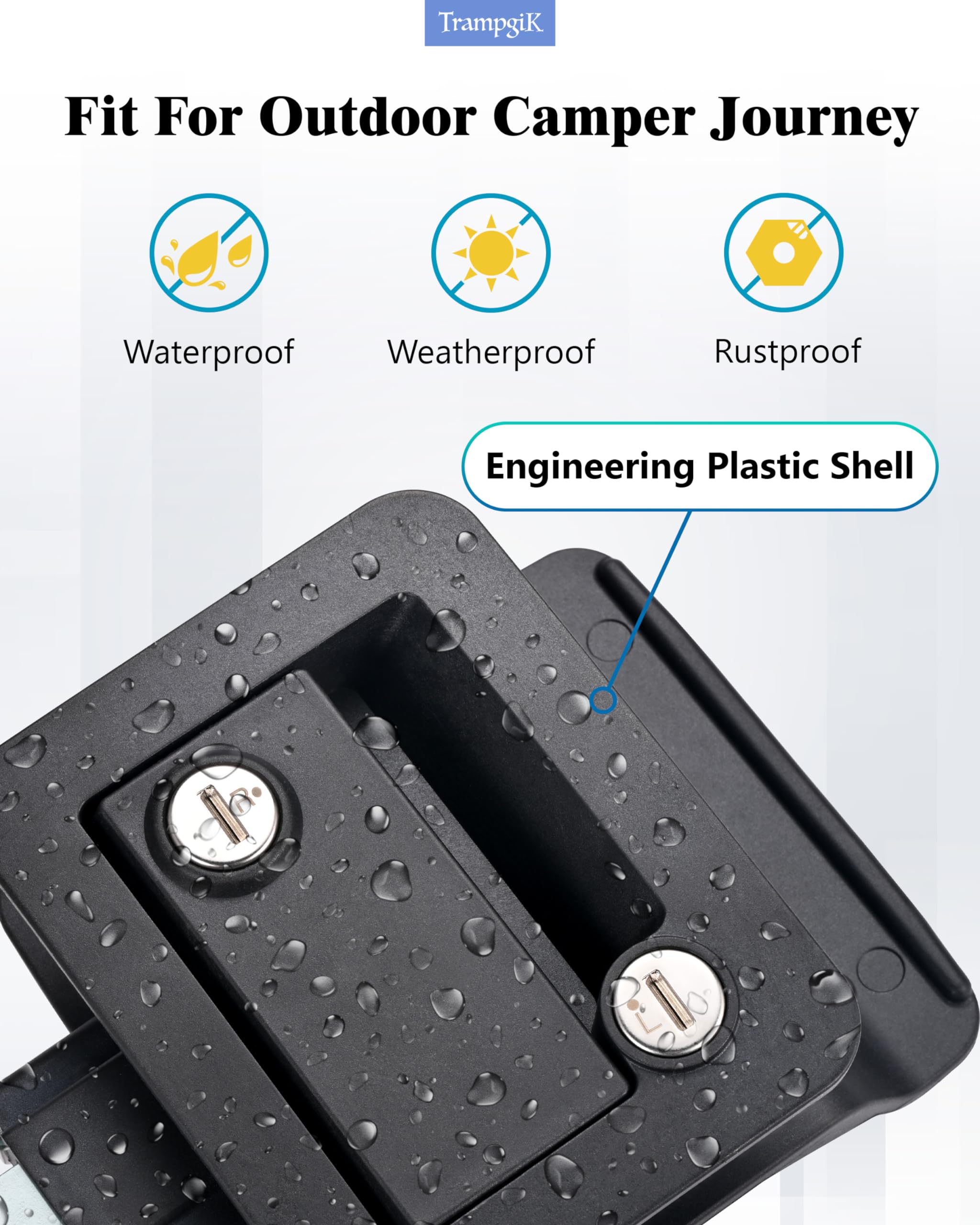 Engineering Plastic Camper Door Lock, Rv Door Lock Replacement, Fit 3.65'' X 2.95'' Hole, For Motorhome,Rv Camper,Entrance Front