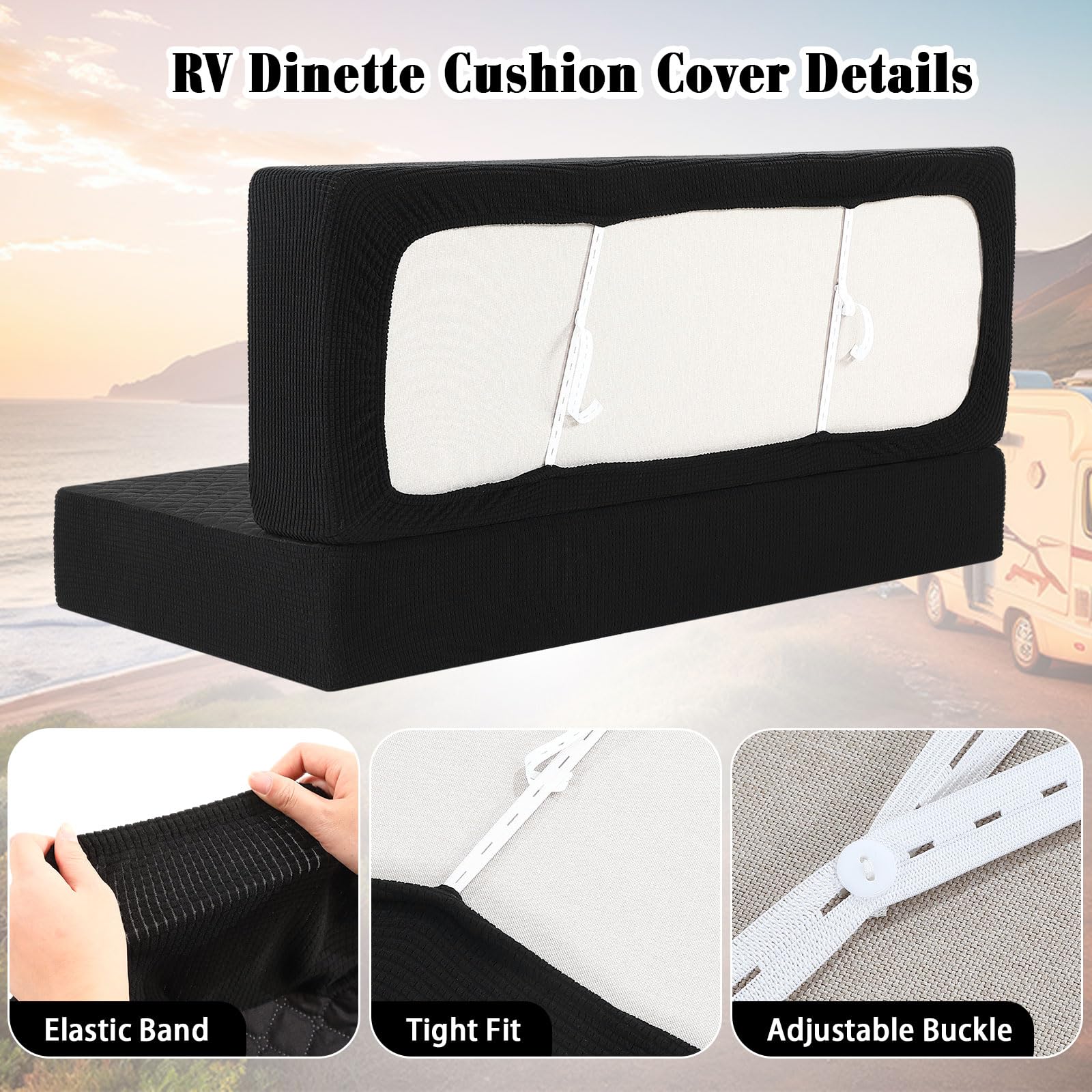 Buryeah 2 Set RV Dinette Cushion Covers Booth Set Furniture Protector for Sofa Seat Camper Car Couch, 2 Backrest and 2 Bench Cov