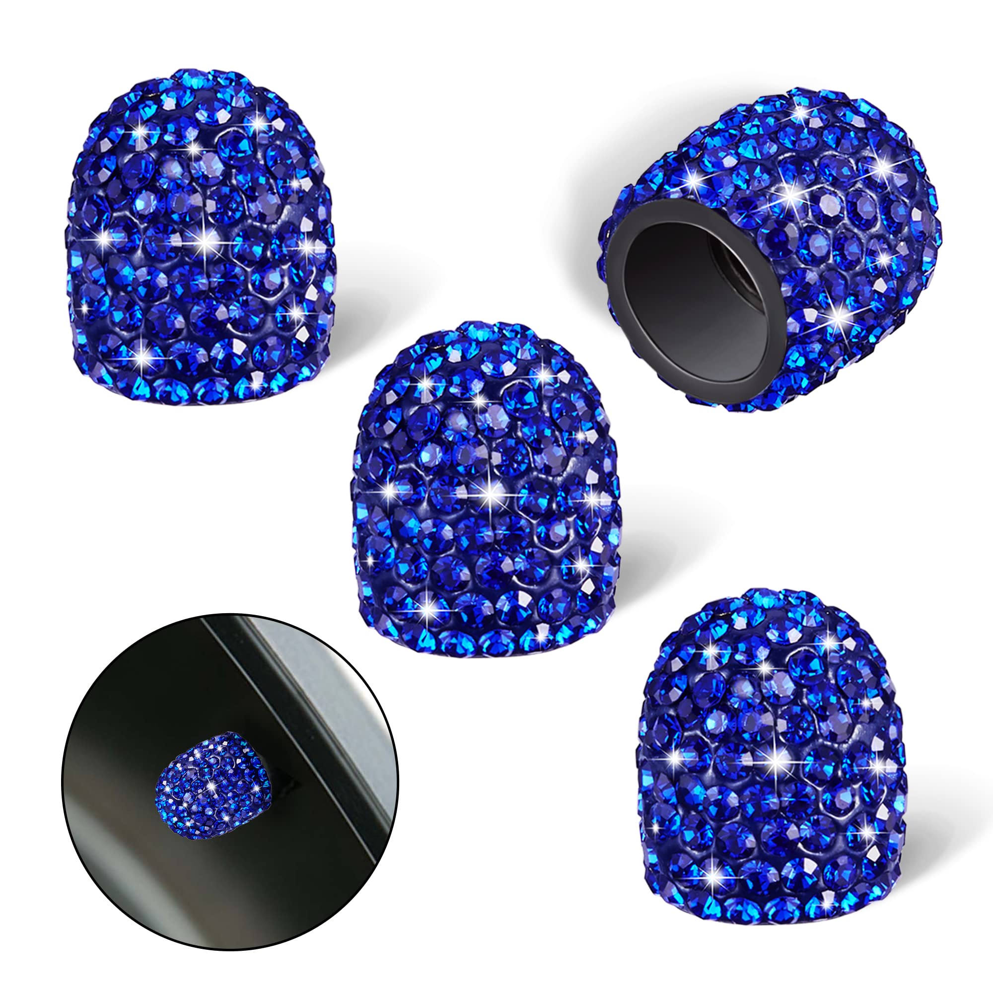 Winka Tire Stem Valve Caps, Universal Fit Valve Caps, 4Pcs Rhinestone Fashion Stem Valve Caps Navy Blue