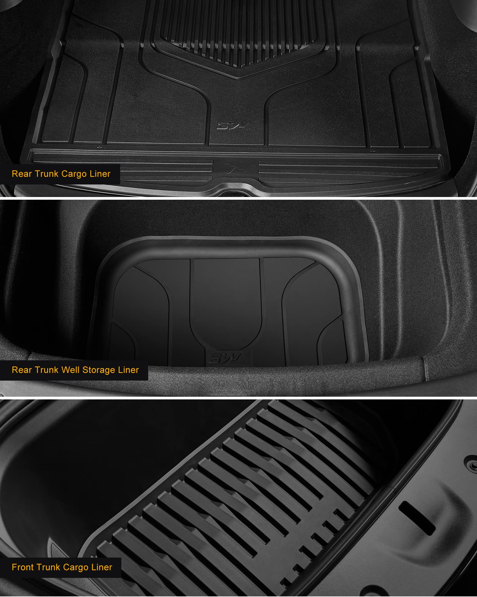 3W Tesla Model Y Floor Mats, Tpe Floor Liner For Tesla Model Y 2020-2025, Full Set Black Floor Mats, Cargo Liner And Rear Seat B