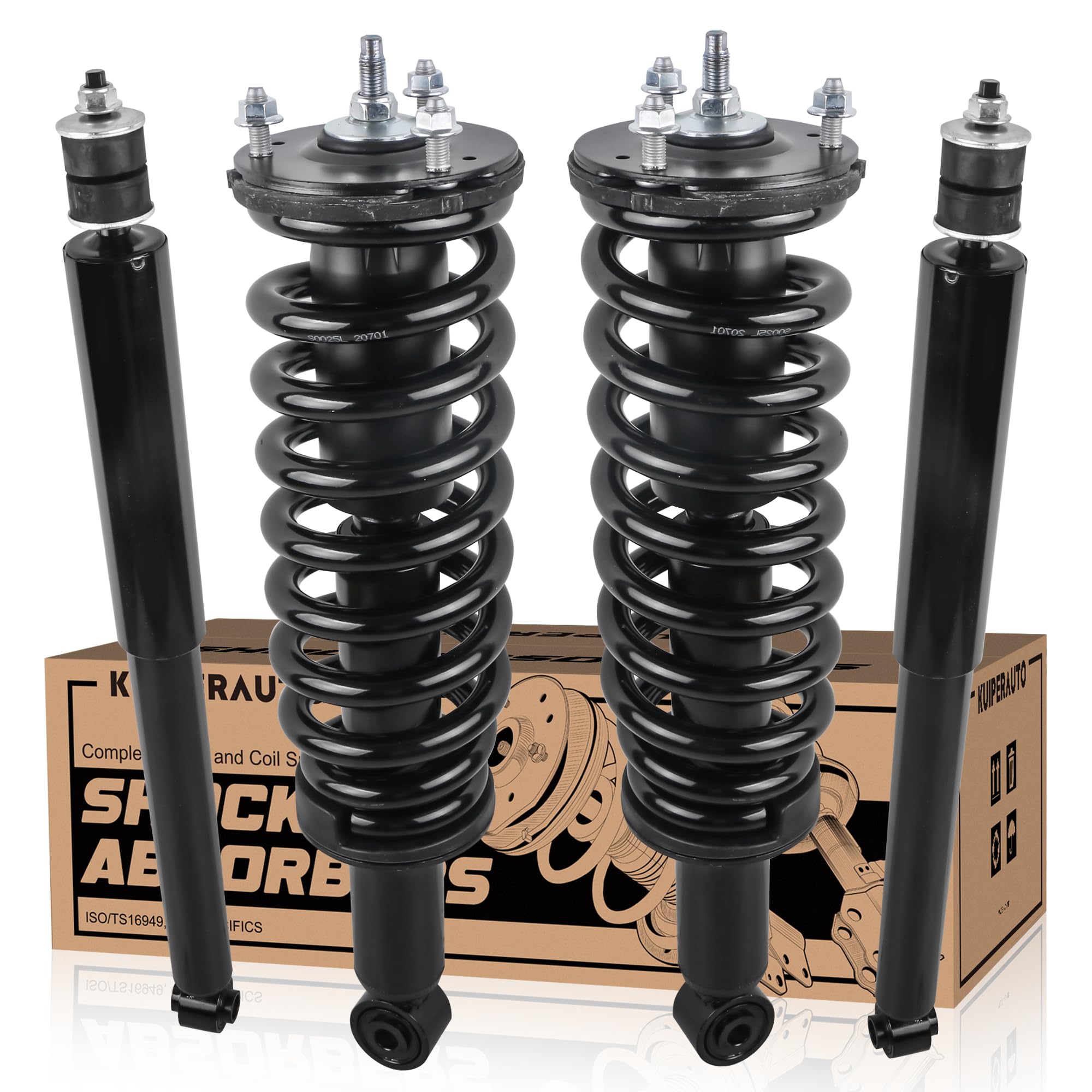 KUIPERAUTO 171348L 171348R 37240 4PCS Complete Front Rear Struts Assembly Compatible for 2001-2007 Toyota Sequoia (4WD RWD) Fron