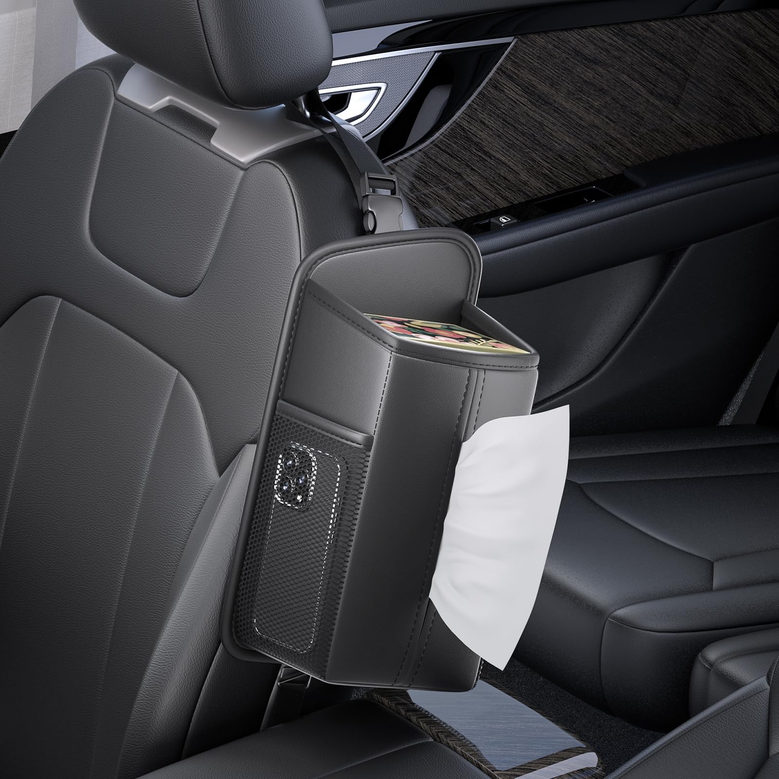 KEQMILAD Kleenex 120 Count Tissue Holder - Rectangular Car Seat Storage Box With Mesh Bag, Hanging Bag, Practical Accessory - Bl