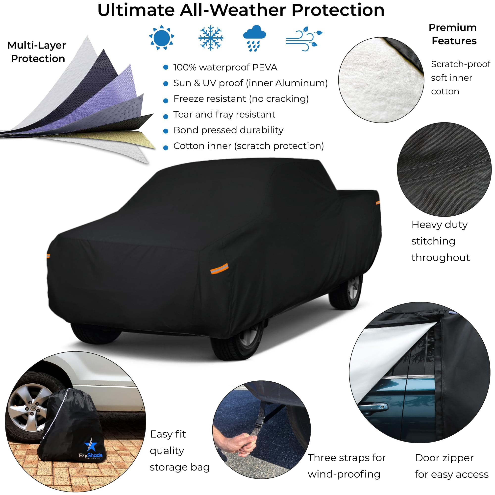 Ezyshade 10-Layer Truck Cover Waterproof All Weather. See Vehicle Size-Chart For Accurate Fit. Outdoor Pickup Truck Covers - F25