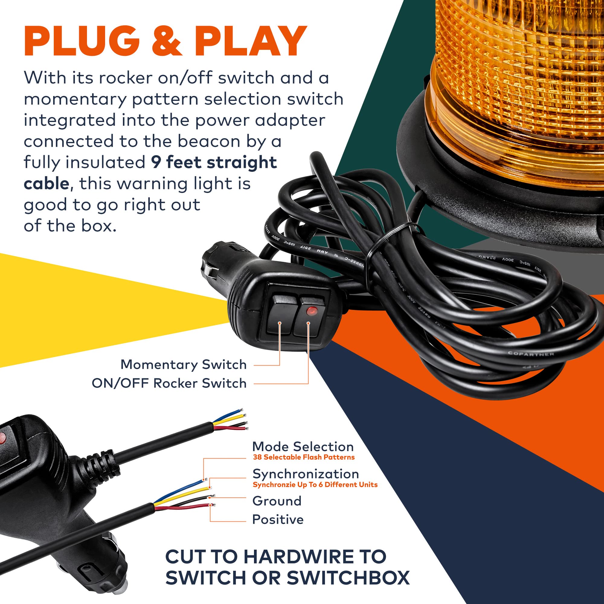 Lamphus Aura 5' 12V - 24V 12W Red Led Flashing Rotating Beacon Light [Sae Class 1] Magnet Or Permanent Mount High Dome Round Rooftop Magnetic Warning Strobe Emergency Lights For Volunteer Firefighter