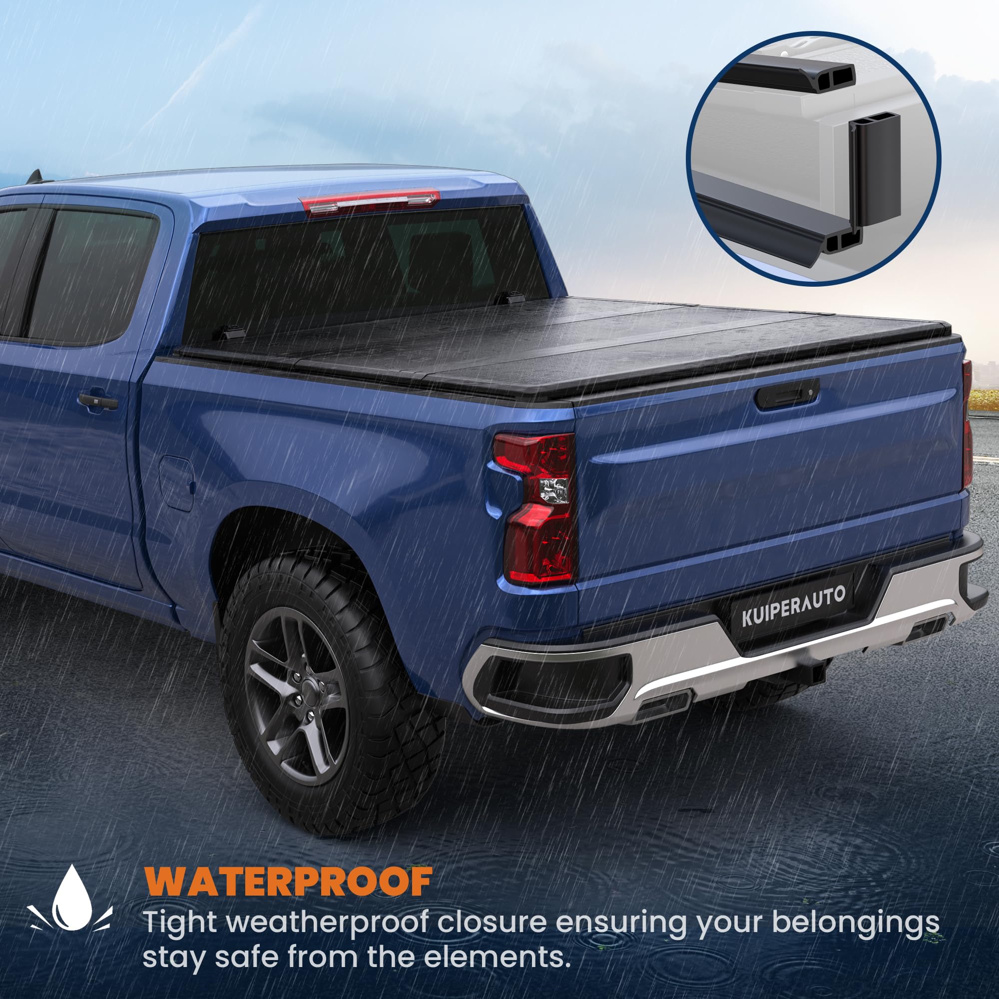 KUIPERAUTO Fiberglass Tri Hard Truck Bed Tonneau Cover Fleetside Compatible for 2014-2025 Chevy Silverado GMC Sierra 1500/2015-2