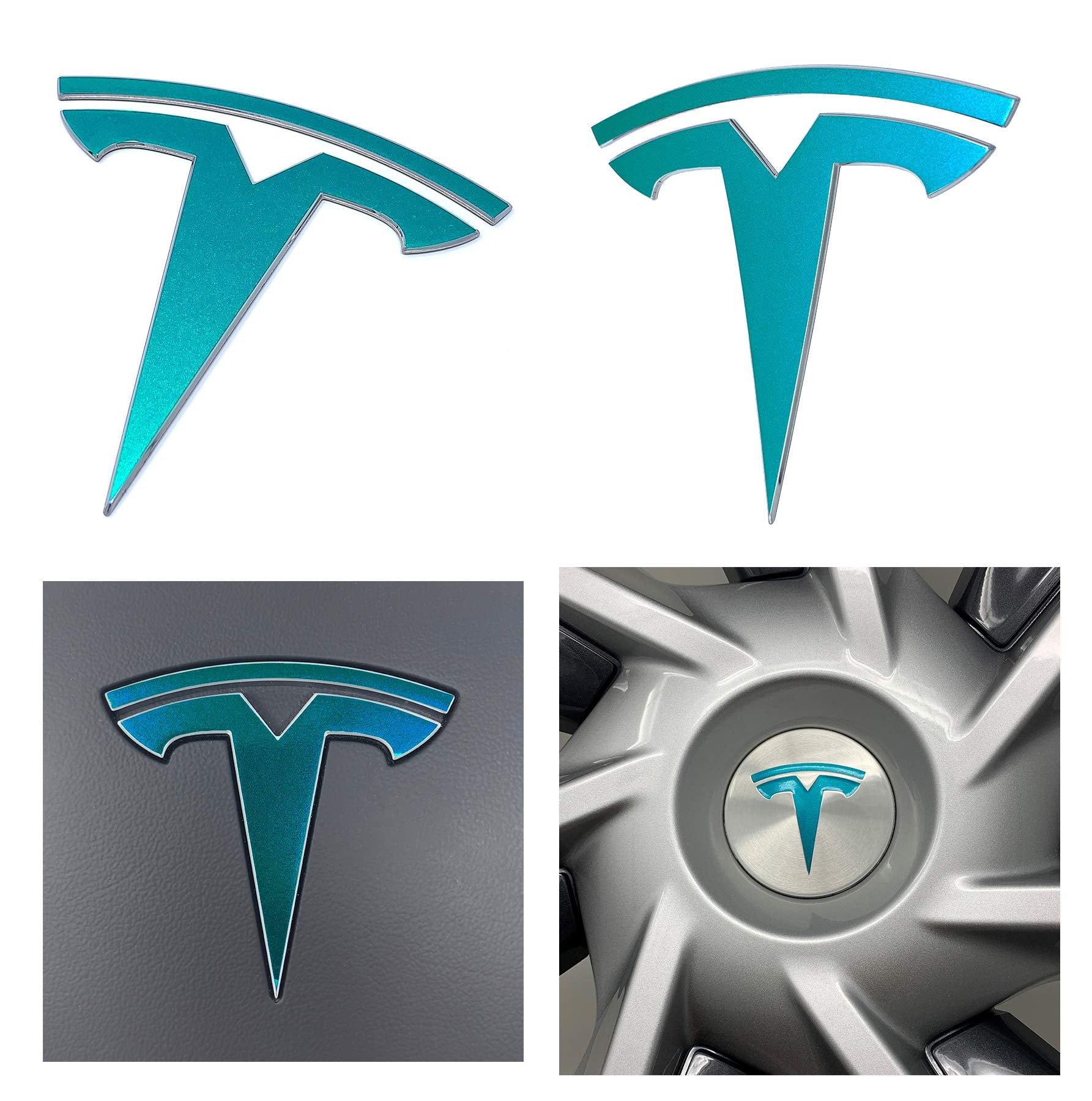 Logo Decal Wrap For Tesla Model Y, 11-Pc Set (Gloss Teal)