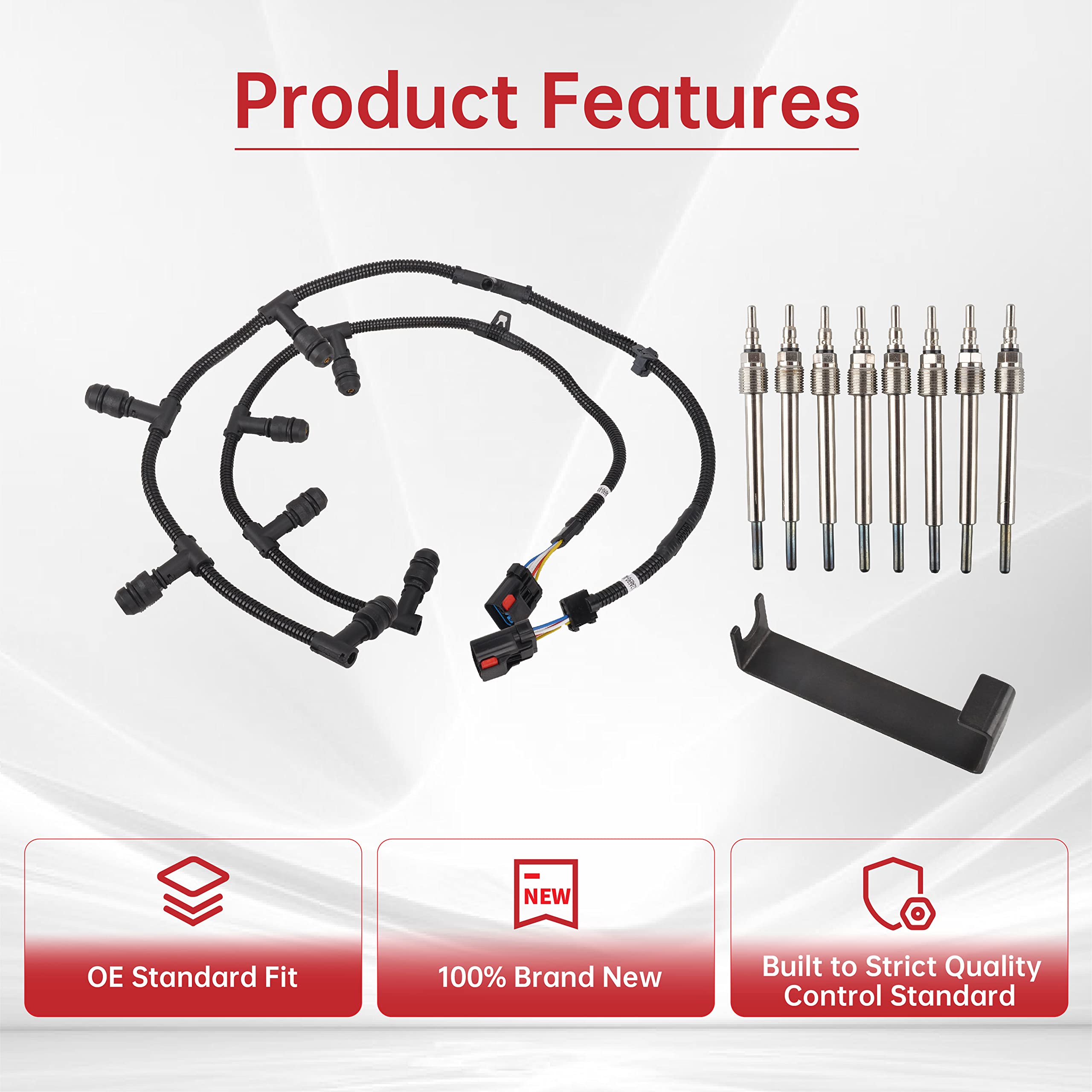 FGJQEFG Glow Plug Connector Wire Harness + Glow Plugs Removal Tool Compatible with 04-10 Ford 6.0L Powerstroke Diesel F250 F350