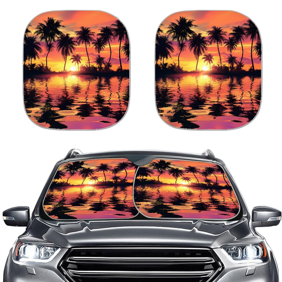 Huisefor Tropical Palm Tree Car Windshield Sun Shade Summer Blocks Sun Visor Protector Sunshade Aloha Style Sun Shade For Outdoo