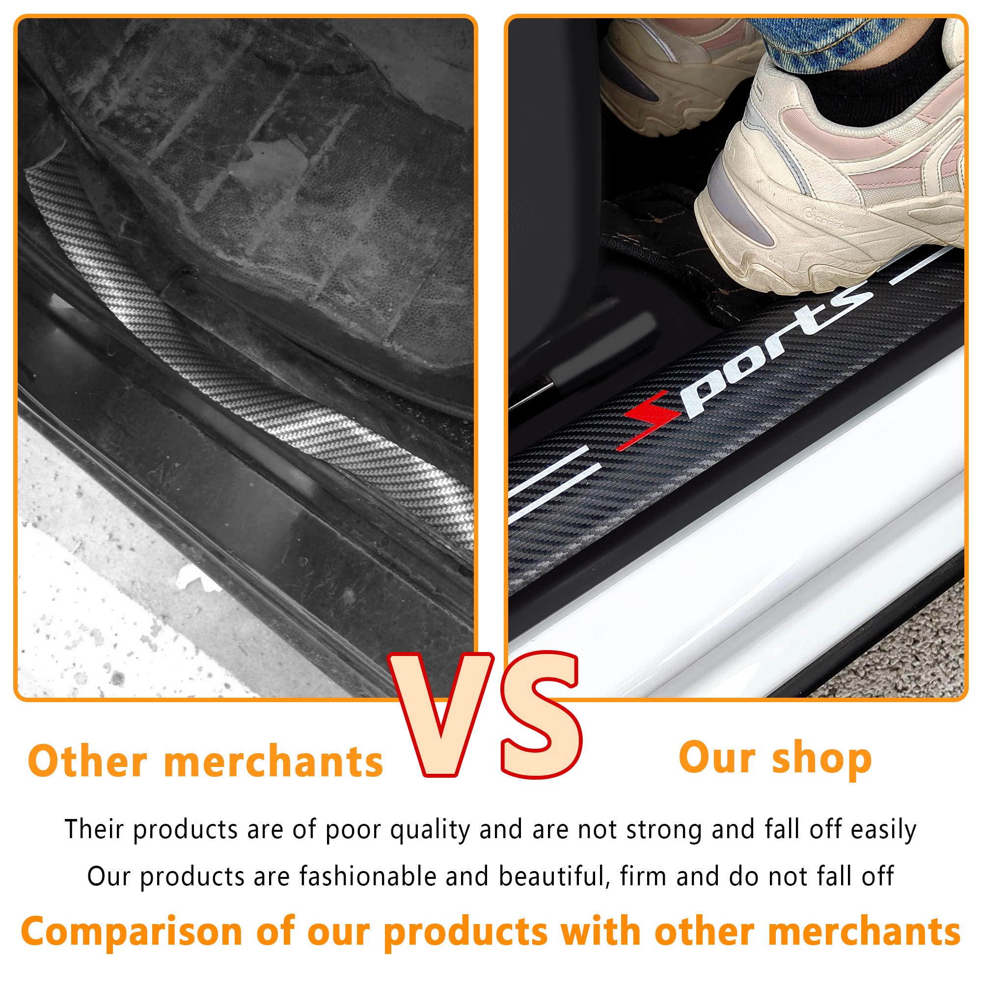 Nhhc 4Pcs Car Door Sill Protector,Sport Carbon Fiber Threshold Anti-Scratch Sticker Door Edge Protection Decorate,Auto Interior