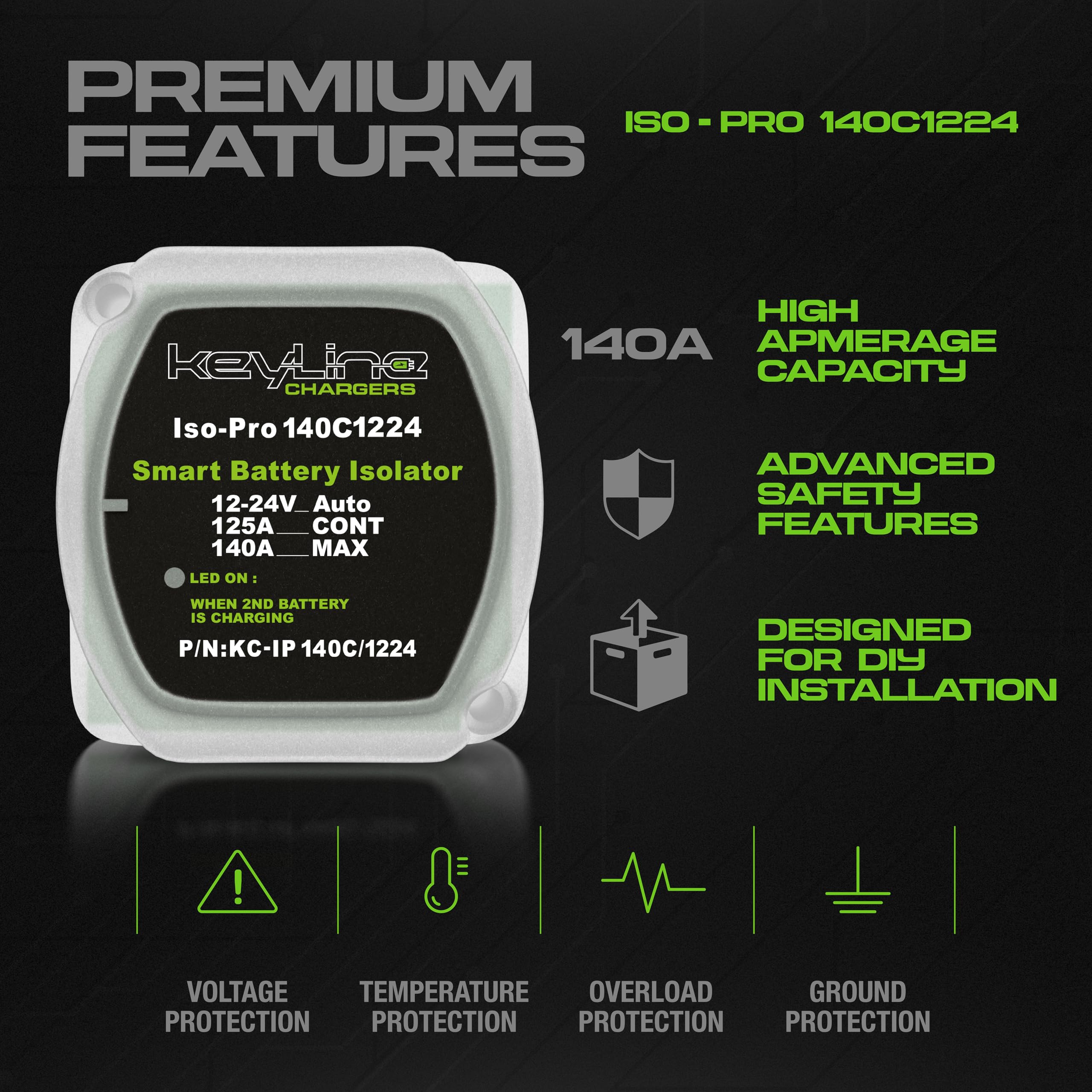 Dual Battery Isolator Kit 12V - 140 Amp Multi-voltage 12v or 24v Kit (VSR) for Dual Battery Setup - Automatic Disconnect Switch