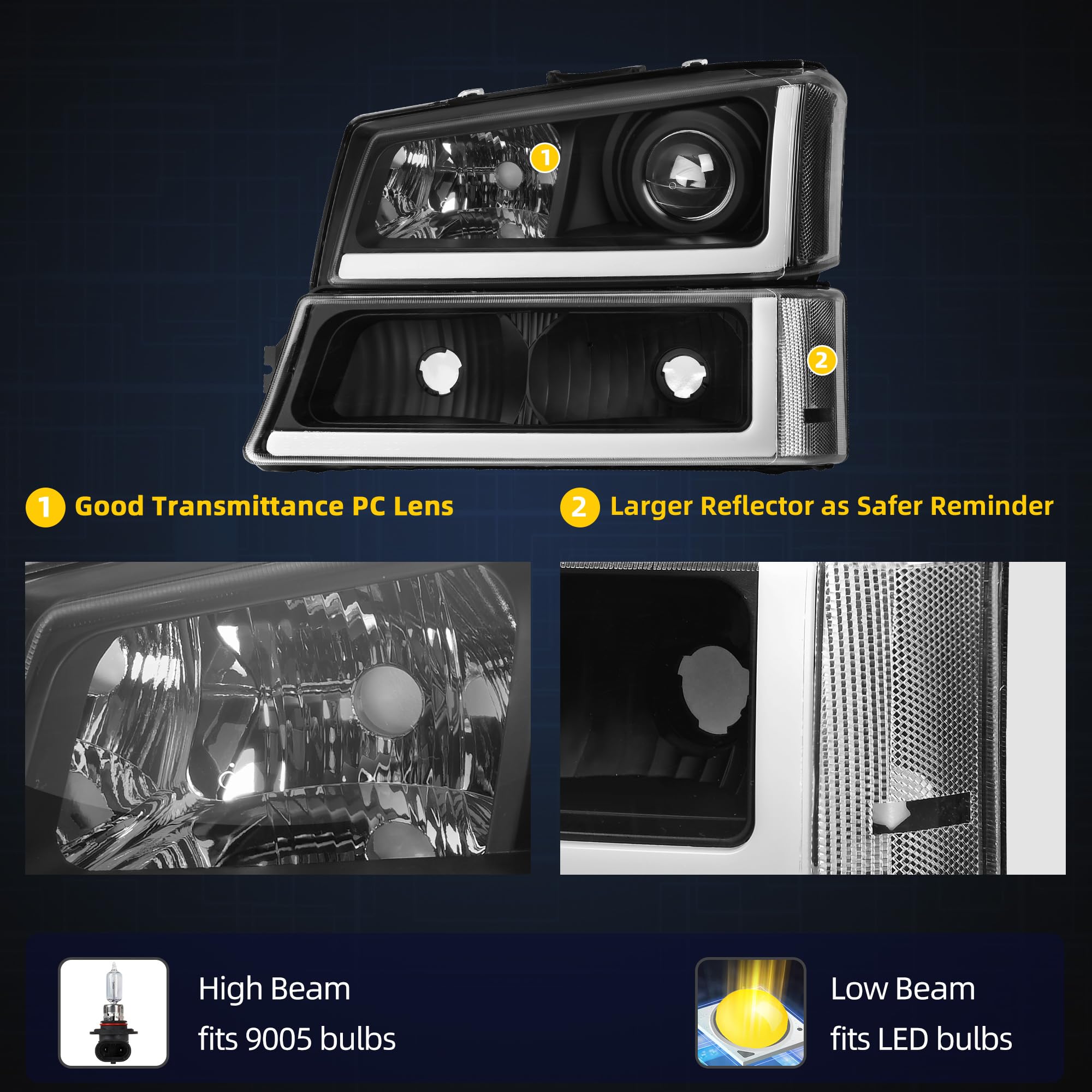 Dwvo Projector Headlight Assembly Compatible With 2003 2004 2005 2006 Chevy Avalanche Silverado 1500 1500Hd 2500 2500Hd 3500/200