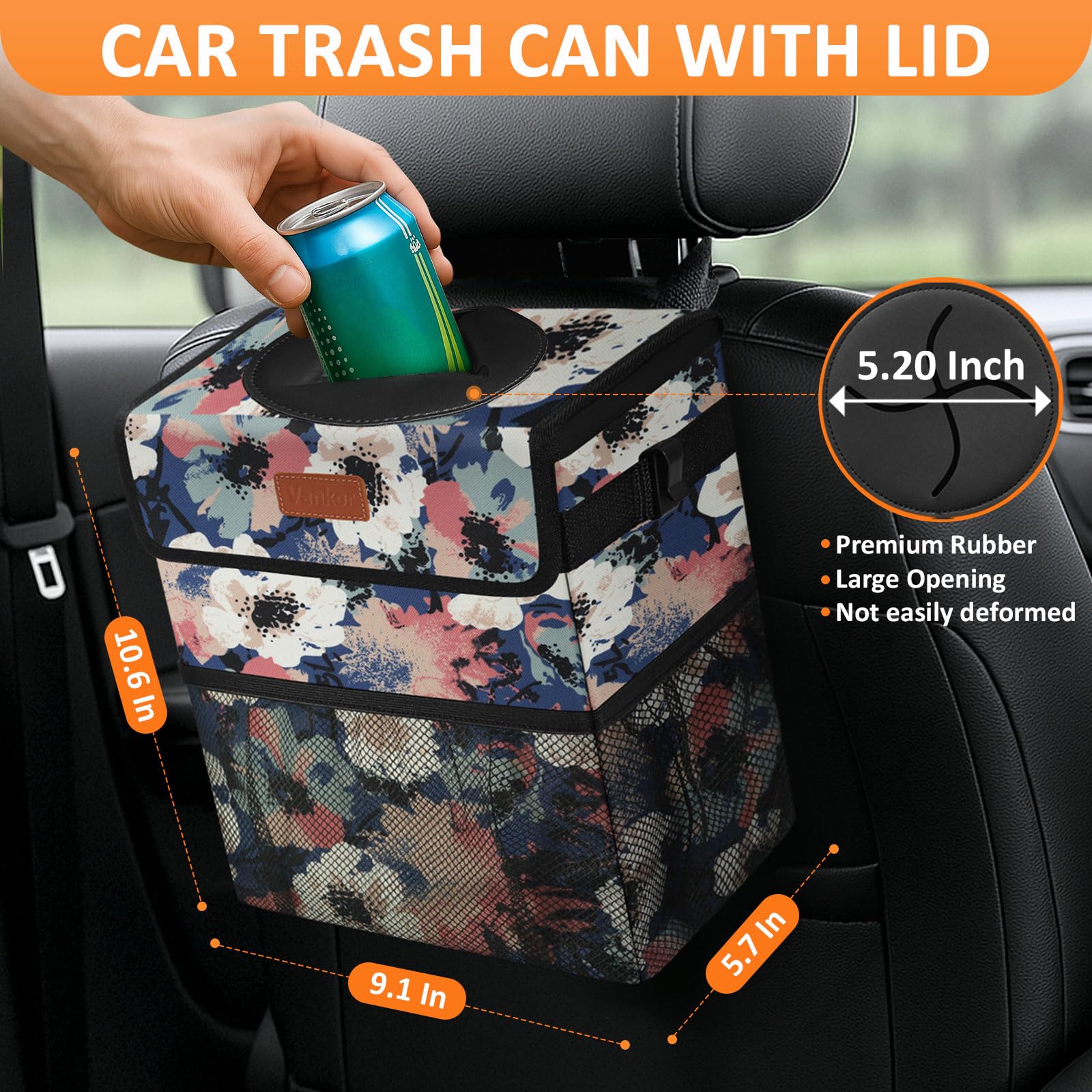 Vankor Car Trash Can For Car Cute, Trash Bag Bin Hanging Waterproof Automotive Garbage Cans Leak Proof Vehicle Trash Can Paintin