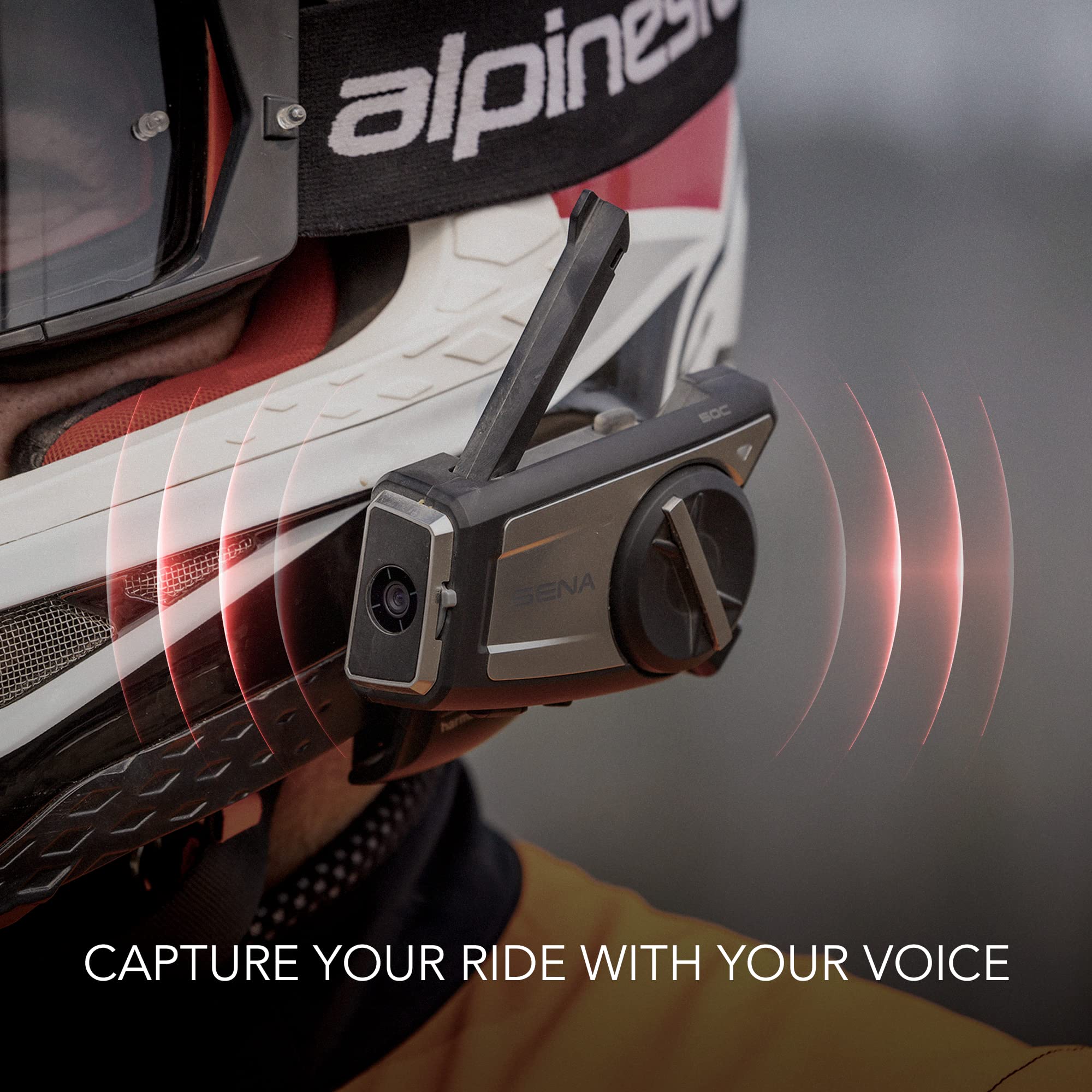 Sena 50C Motorcycle Communication & 4K Camera System With Sound By Harman Kardon Integrated Mesh Communication Headset With Premium Microphone & Speakers,Black