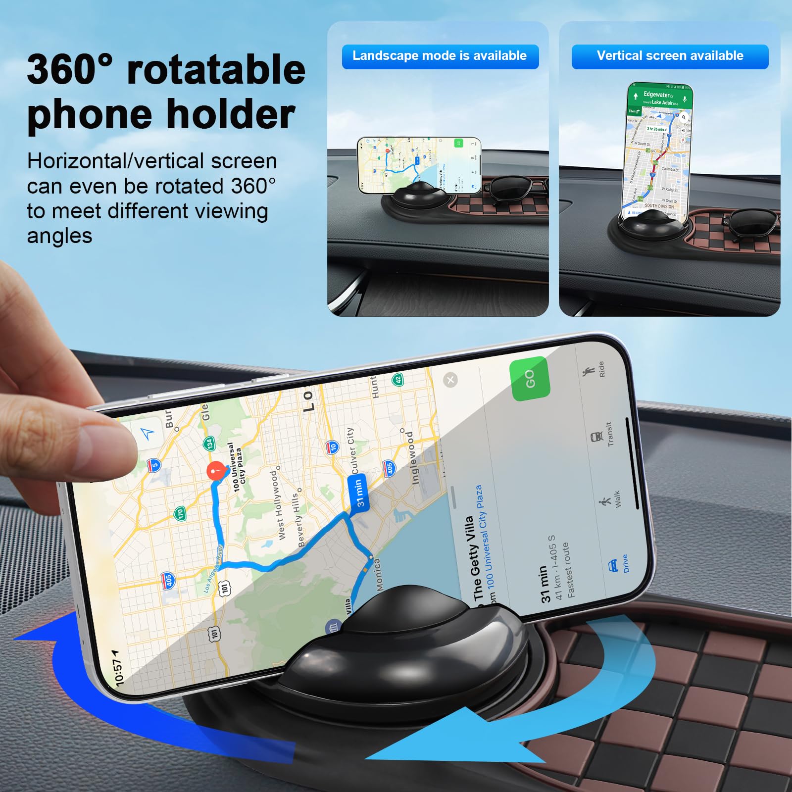 Multifunction Car Anti-Slip Mat Auto Phone Holder,Rotatable Anti Skid Car Dashboard Mat with Temporary Parking Numbe and Large P