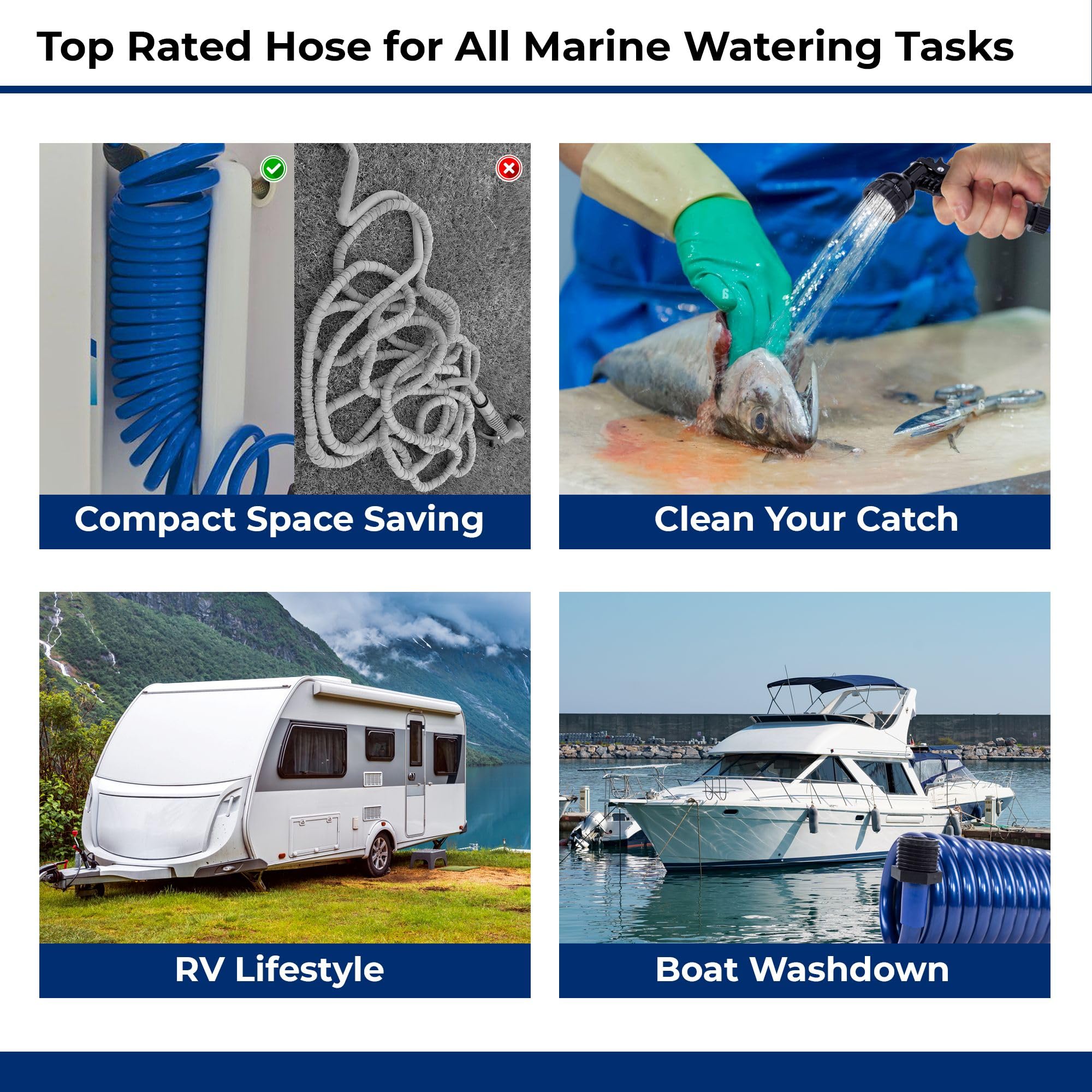 Plastair Marine Salt Water Resistant Premium Polyurethane Springhose | Coiled Drinking Water Safe Hose With 7-Pattern Spray Nozz