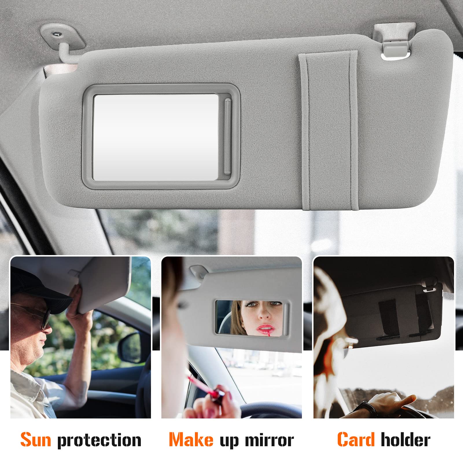 Sun Visor For 2007-2011 Toyota Camry Without Sunroof, Left Driver Side Gray Sunvisor Replacement 74320-06780-B0, 74320-33B81-B0
