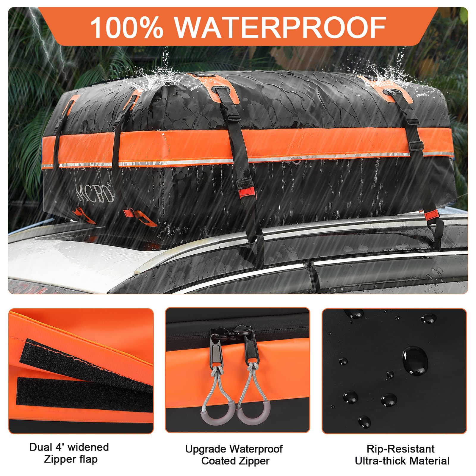 Rooftop Cargo Carrier Bag,15 Cubic Feet Soft-Shell Waterproof Car Roof Luggage Bag For All Vehicles Suv With/Without Rails,Inclu