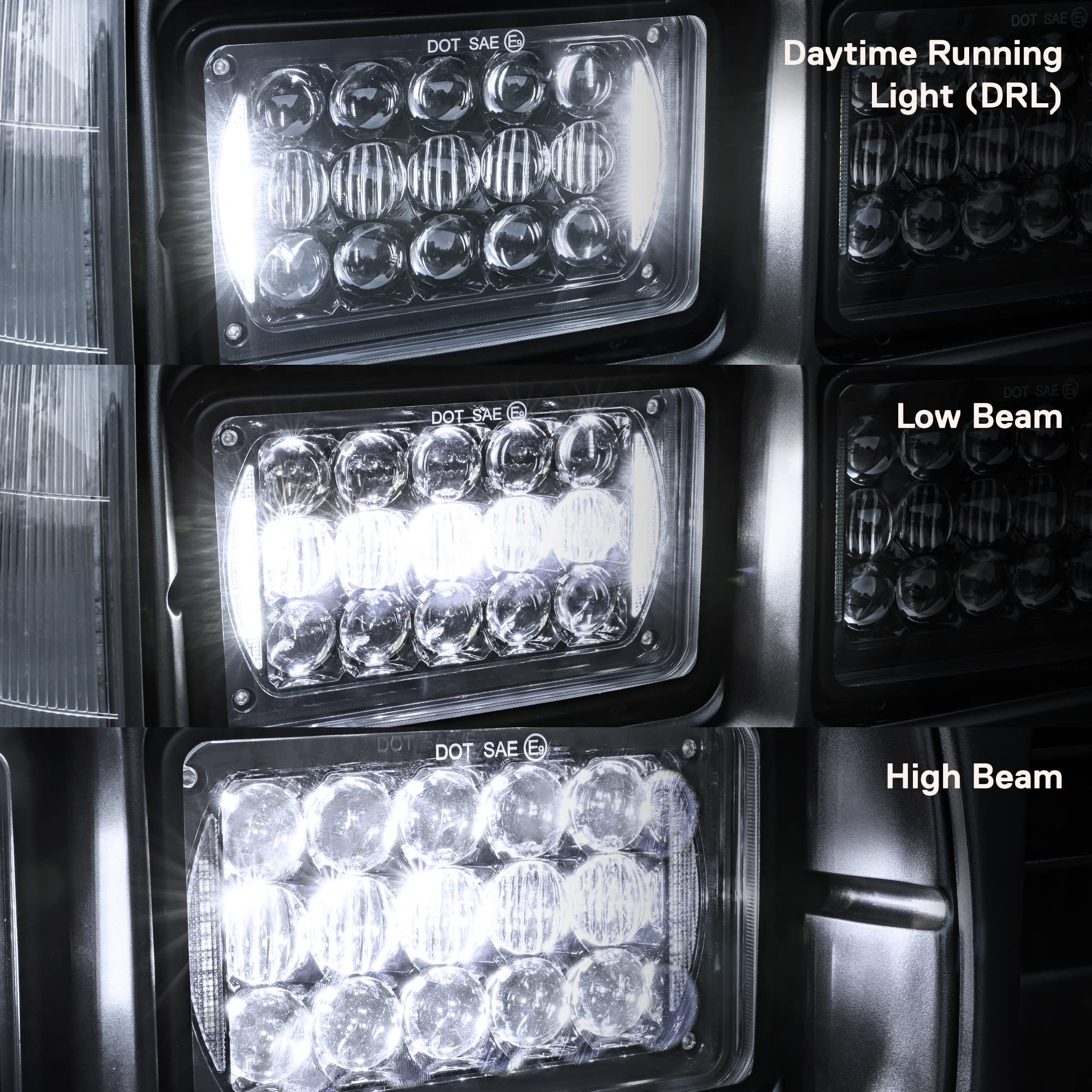 True Mods 2Pc Black 4X6 6X4 Inch Led Headlights Pair [Drl] H4 Socket High Low Sealed Beam 2A1 1A1 H4652 H4666 H6545 H4651 H4656