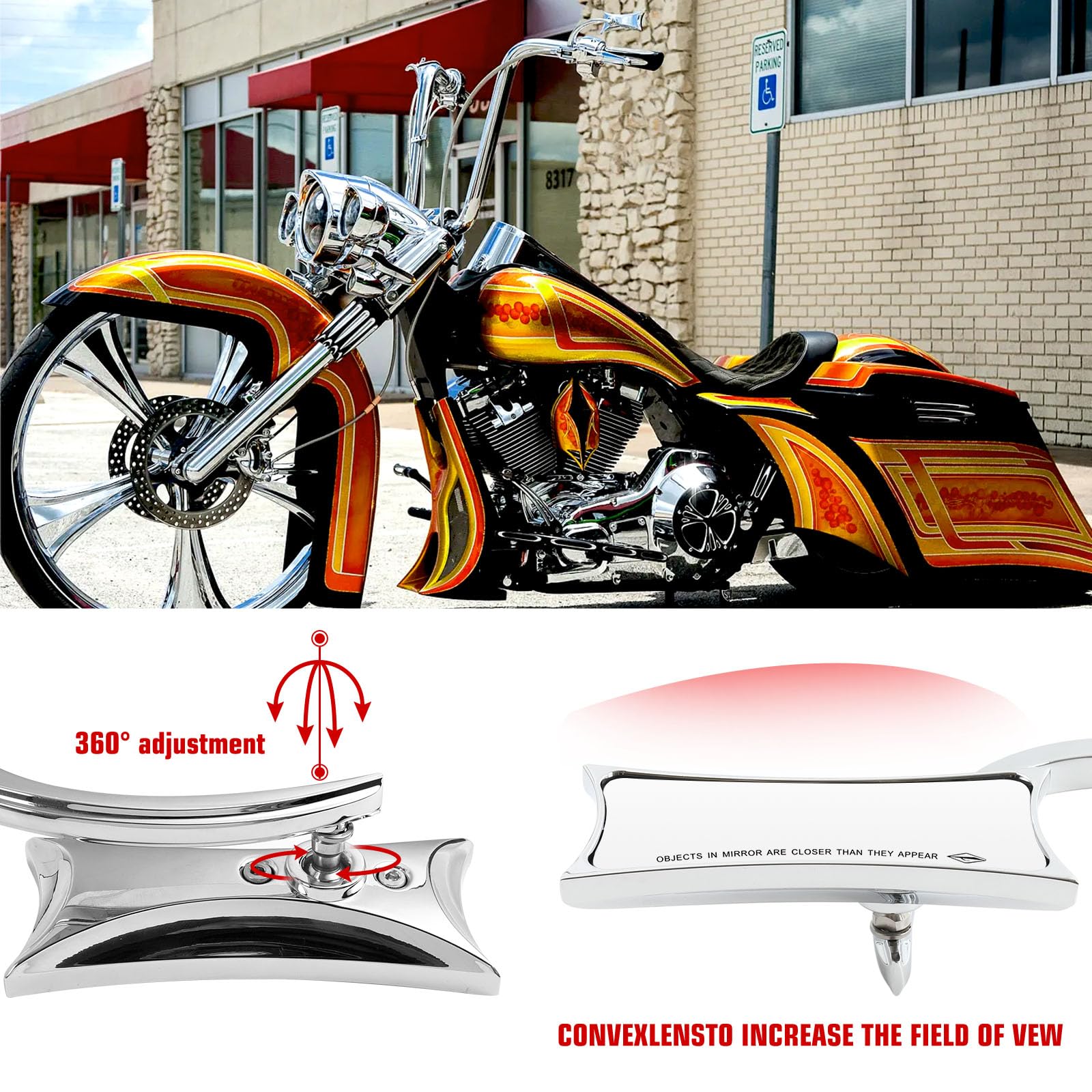 Black Sportster Mirrors For Harley Road King Street Electra Glide Road Glide Dyna Softail Rearview 1982-2018 2019 2020 (Chrome#4