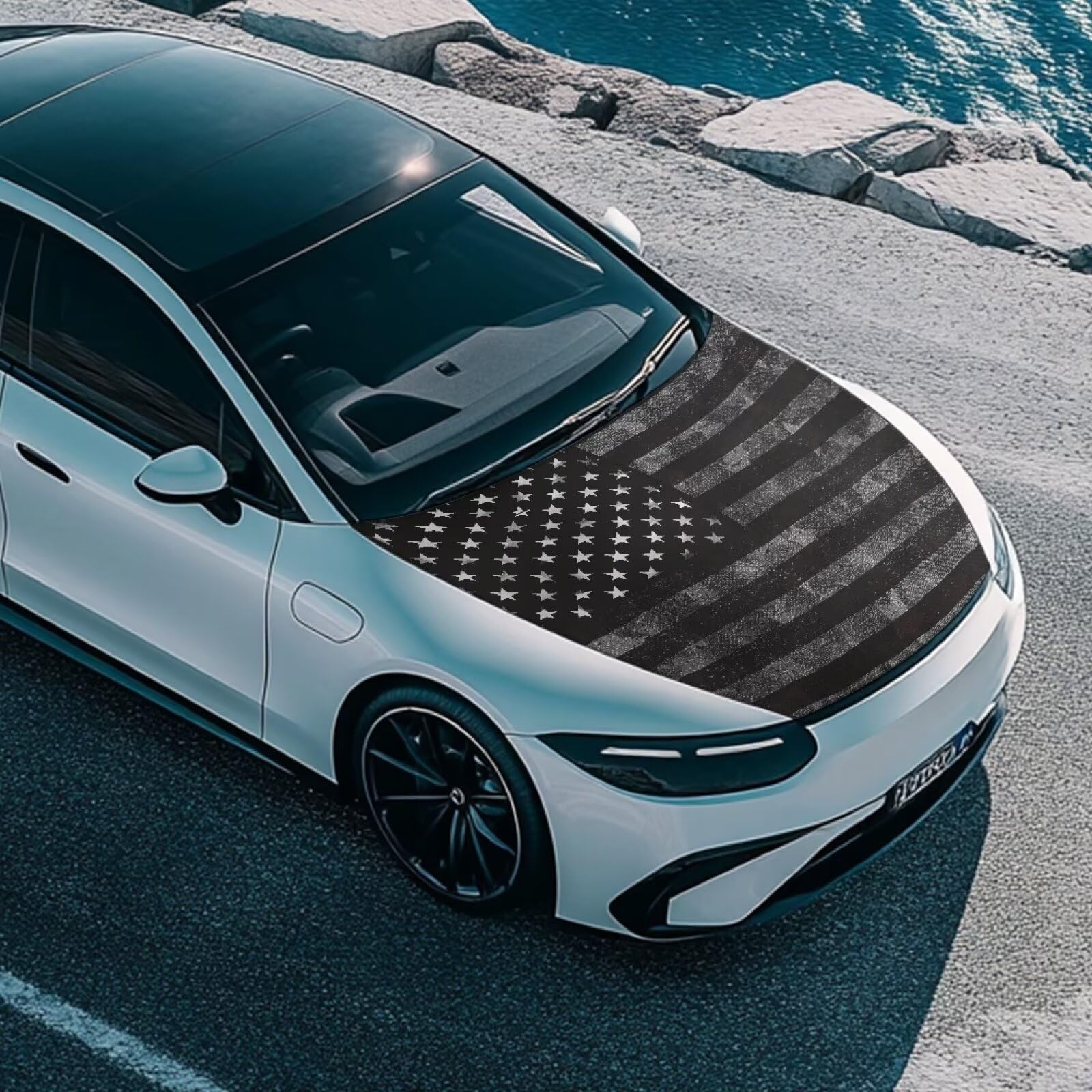 Qiyupavto Car Hood Cover American Flag Design Car Hood Protector Waterproof Universal Automotive Exterior Accessories Patriotic