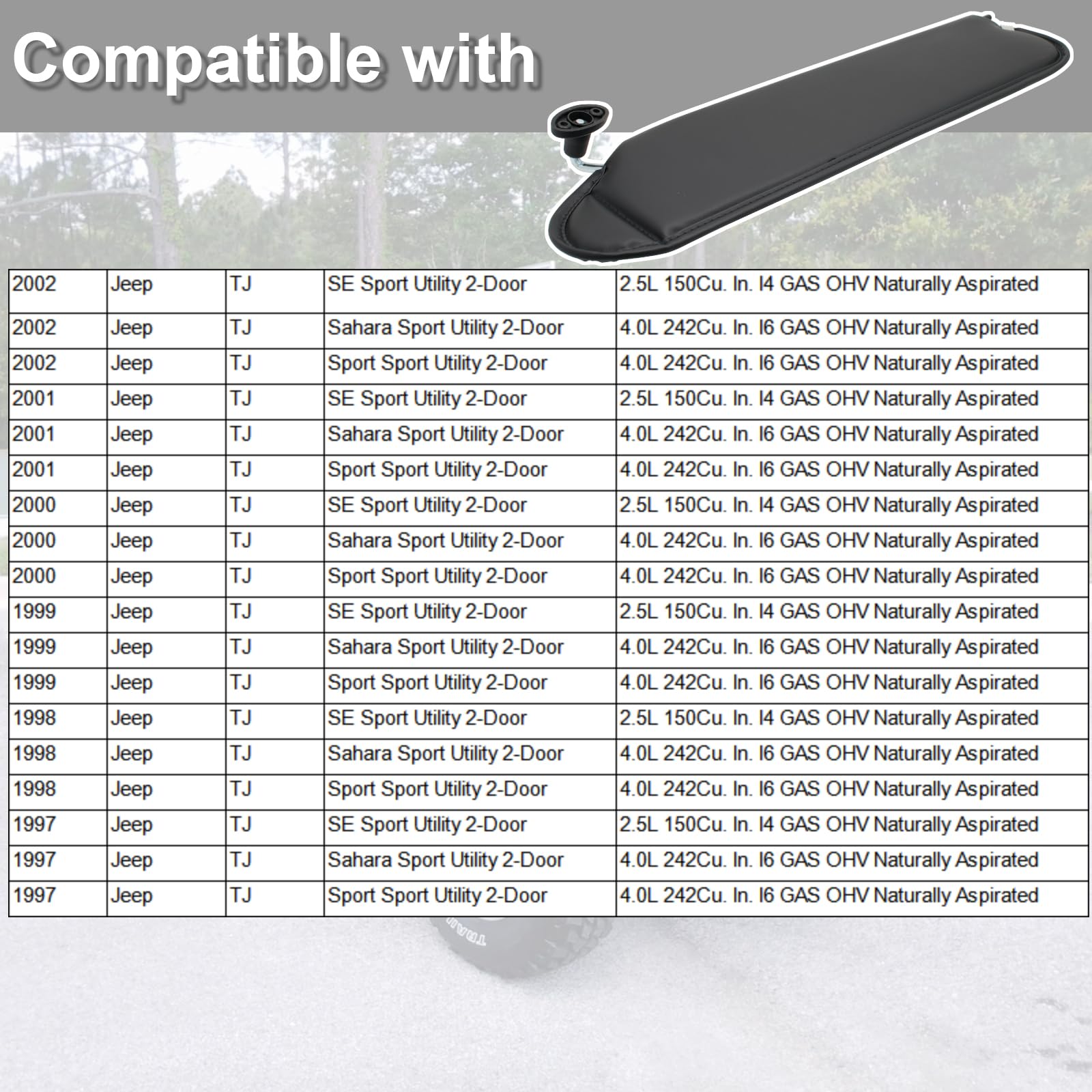 NHILES Left Driver Sun Visor Compatible with Jeep Wrangler TJ 1997 1998 1999 2000 2001 2002 Sunshade Replacement Number 5EP35 LA