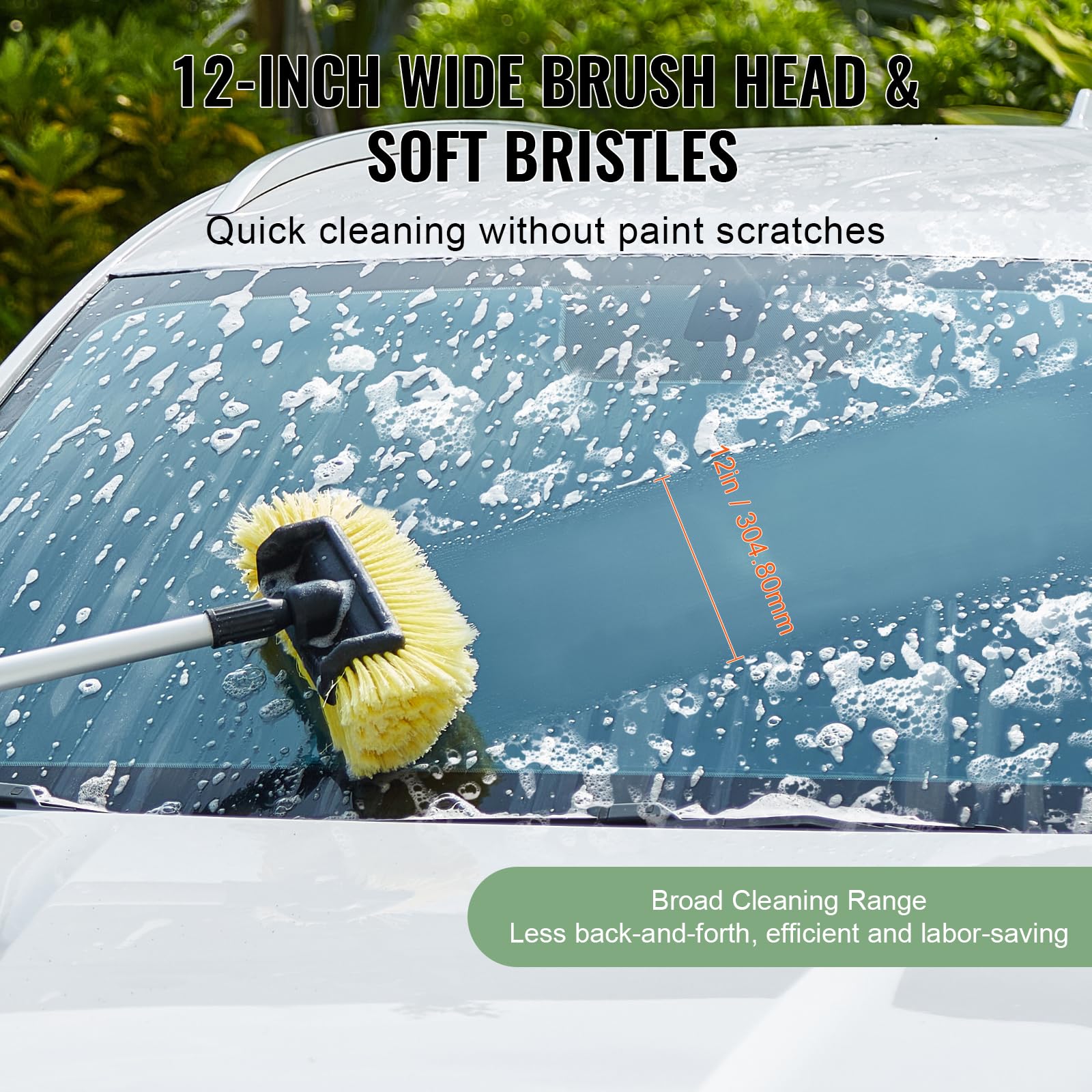 VEVOR Car Wash Brush, 66.7-Inch Extendable Car Washing Brush with Long Handle, 12 Scratch-Free Soft PVC Bristle Head, Flow-Thr