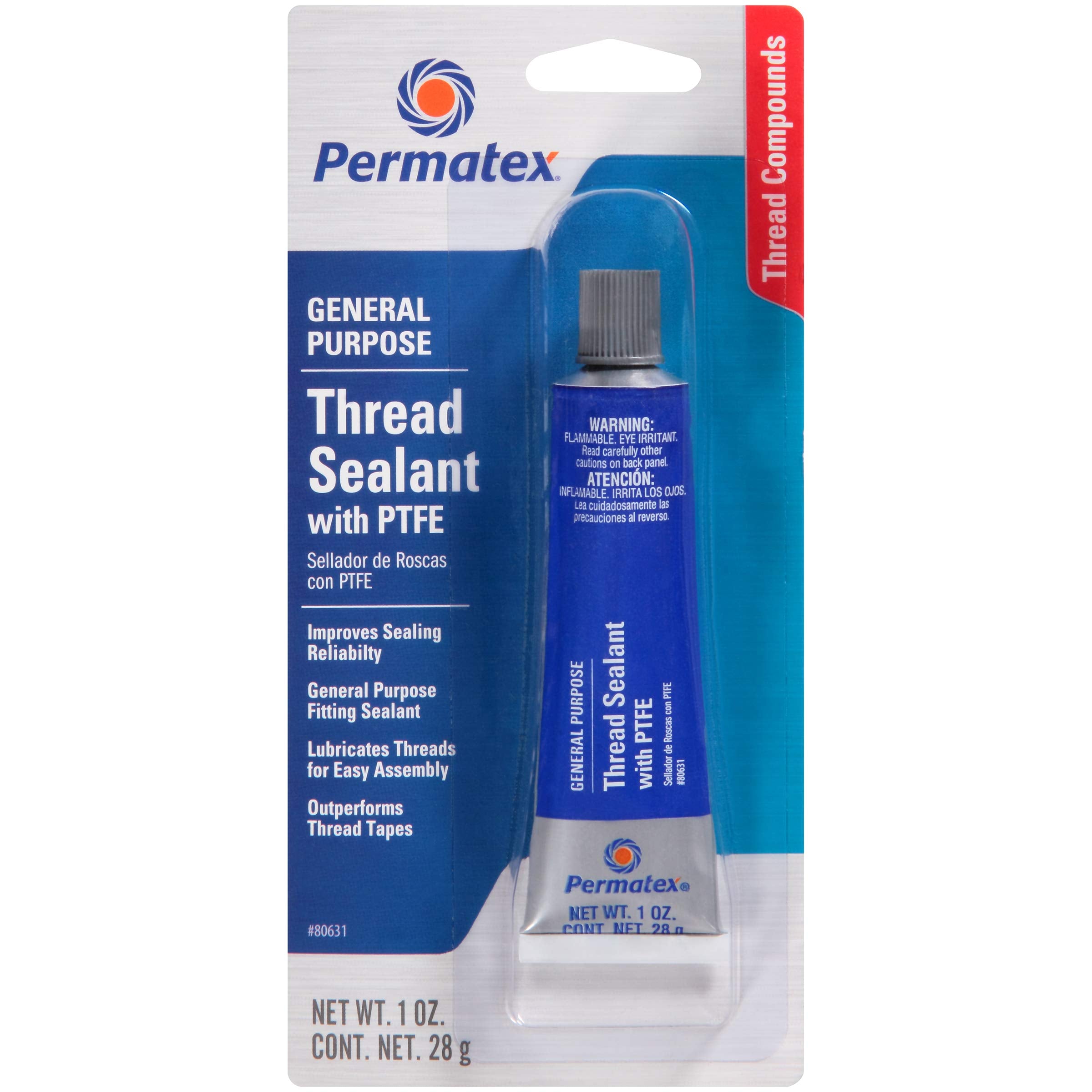 Permatex 80631 Thread Sealant With Ptfe, 1 Oz. , White