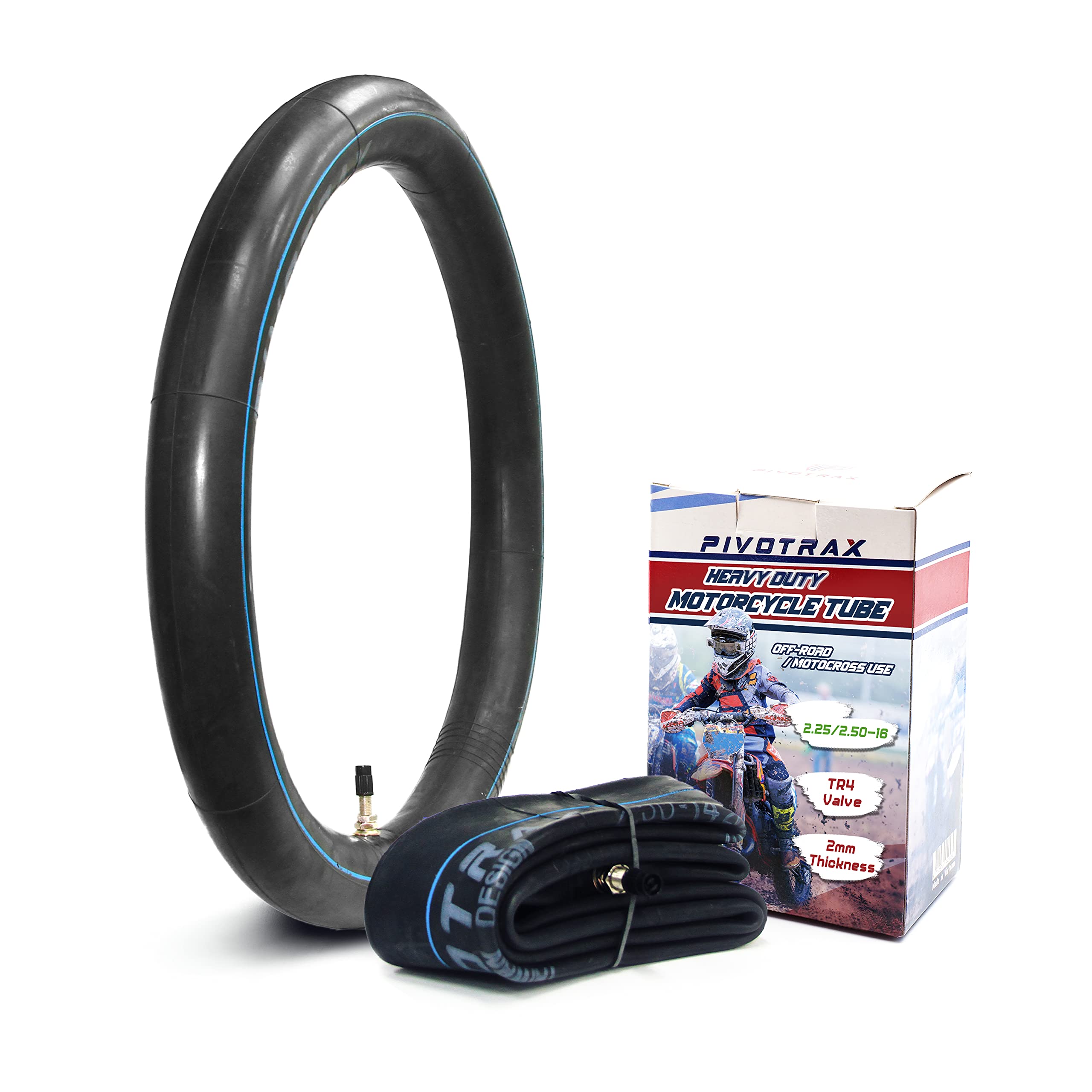 Pivotrax 2.25/2.50-16 (70/90-16) 16'' Heavy Duty Mini Dirt Bike Inner Tube - 2 Mm Reinforced Thickness - Tr4 Valve Stem Straight