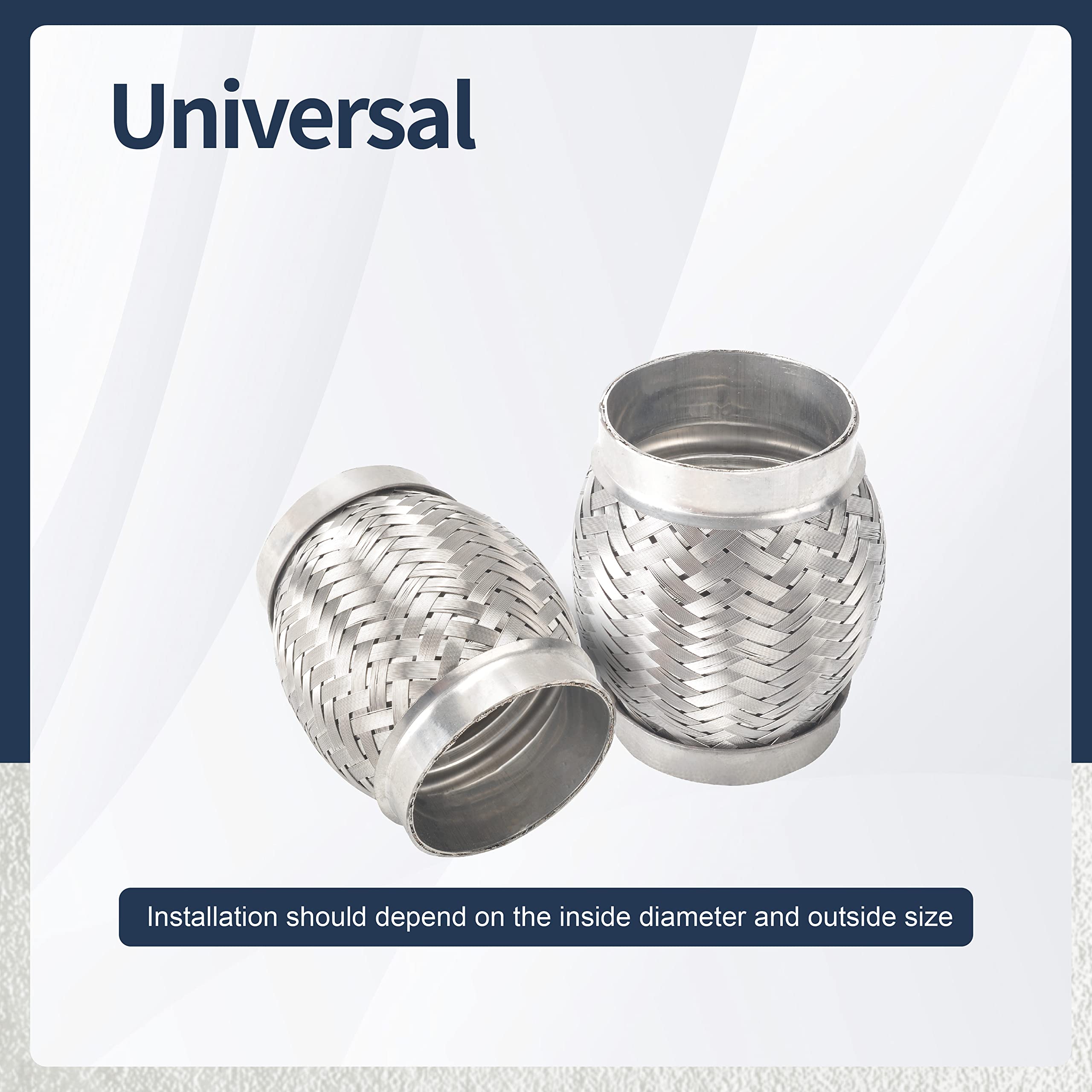 FGJQEFG 2PCS Exhaust Flex Pipe Stainless Steel Double Braid Long Heavy Duty 3''Inch x 4''Inch w/Ends 4'' inch Long