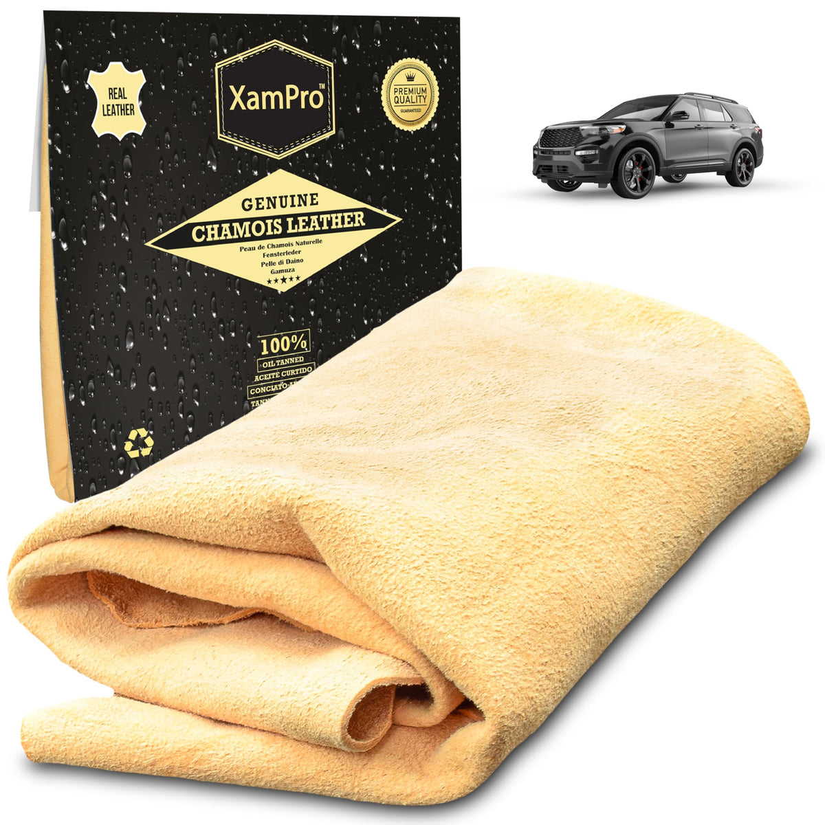 XamPro - Professional 4.5 sq ft English Premium Natural Chamois - Clean Like a pro with Our Biggest and Best Chamois - Superb Dr