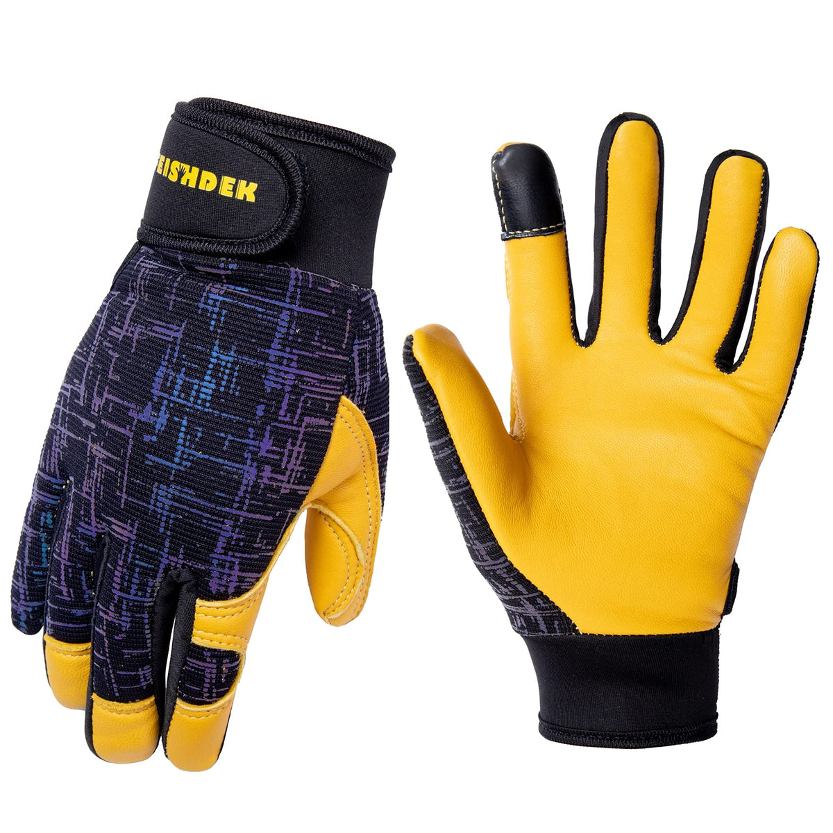 Feishdek Kids Genuine Leather Work Gloves, Safety Gloves, Touch Screen, Reflective, Breathable Design, For Children Age 3-12 (X-Small, Black)