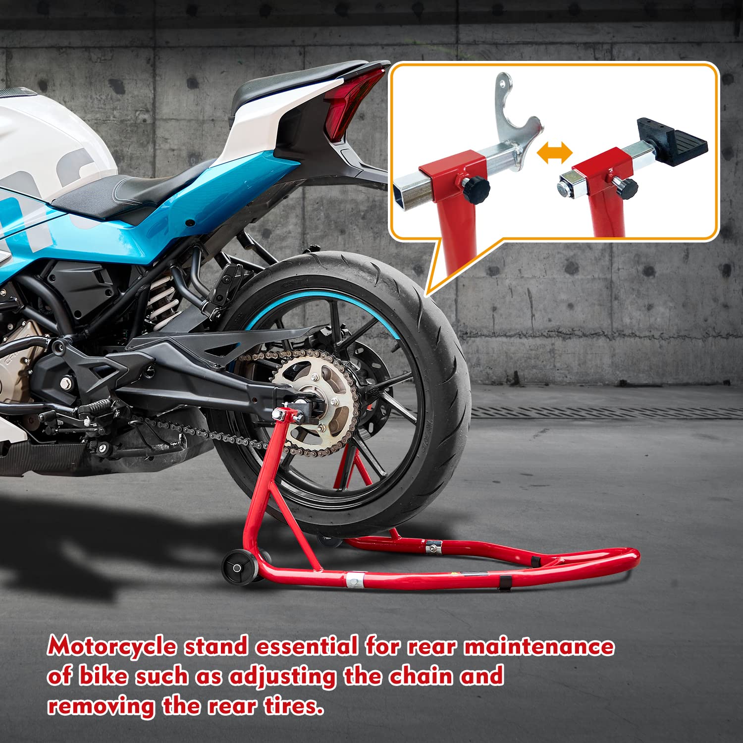 Donext Motorcycle Stand 850Lb Sport Bike Rear Wheel Lift Swingarm Paddock Stands Red, U+L