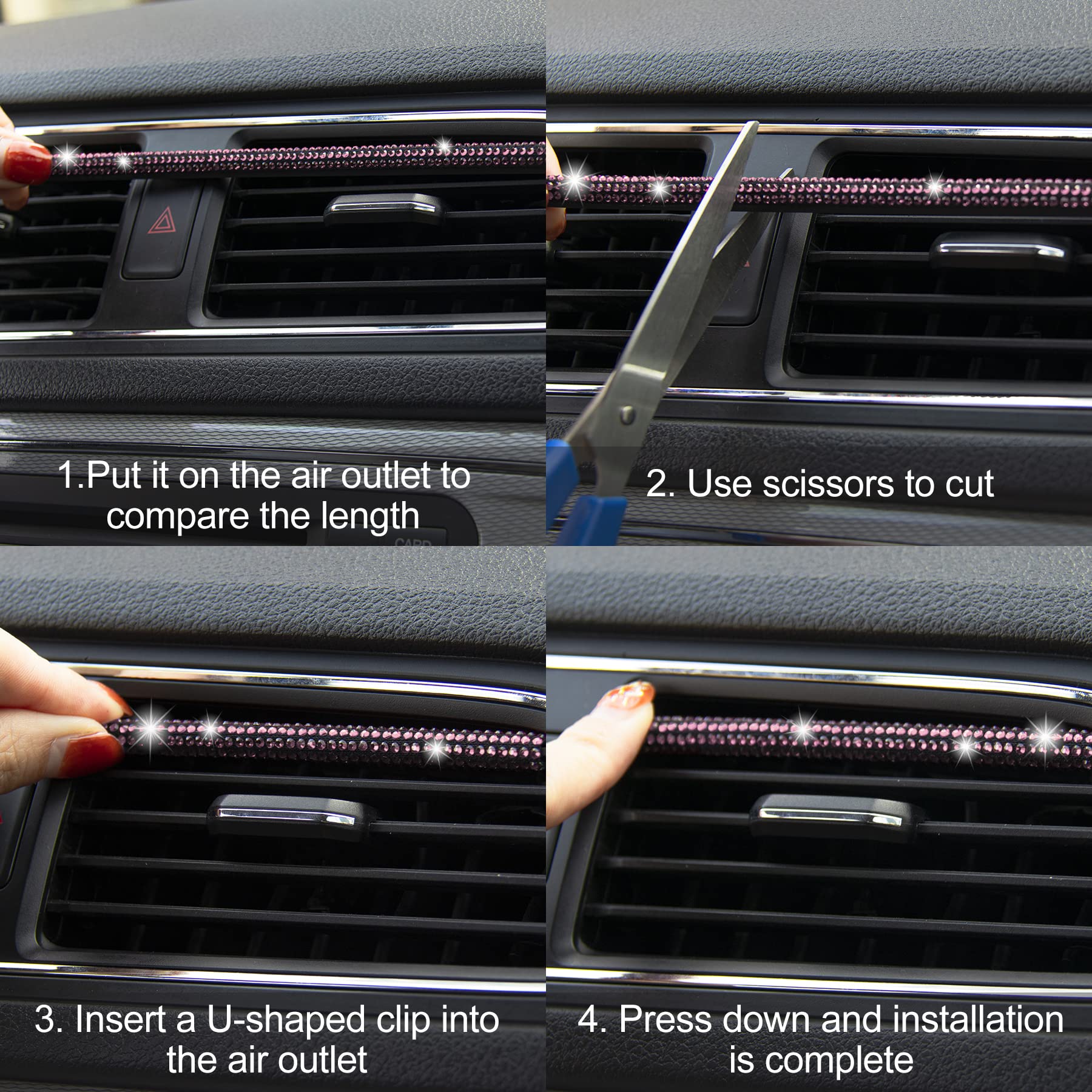 Livtee Bling Car Air Vent Outlet Moulding Trim, 10Pcs Car Air Conditioner Decoration Strip, Bling Rhinestone Diamond Car Interior Accessories For Women And Teens, Pink