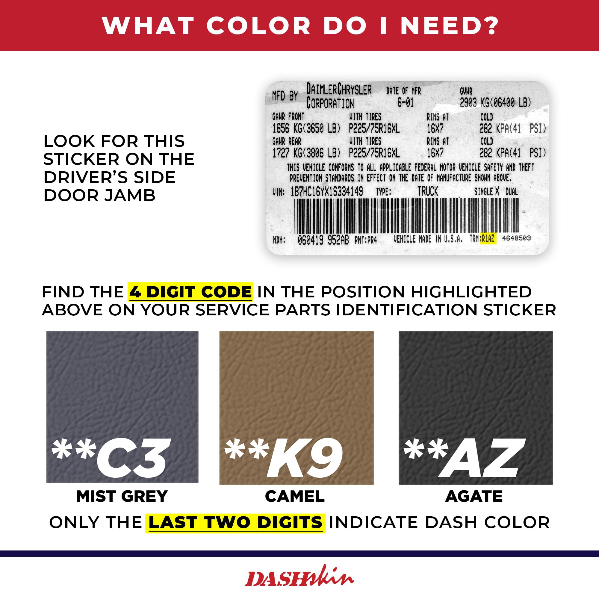 DashSkin American Made (NOT Made in China!) Molded Dash Cover Cap Compatible with 1998 1999 2000 2001 Dodge Ram 1500 (98-02 Ram 2500/3500) in Agate Grey