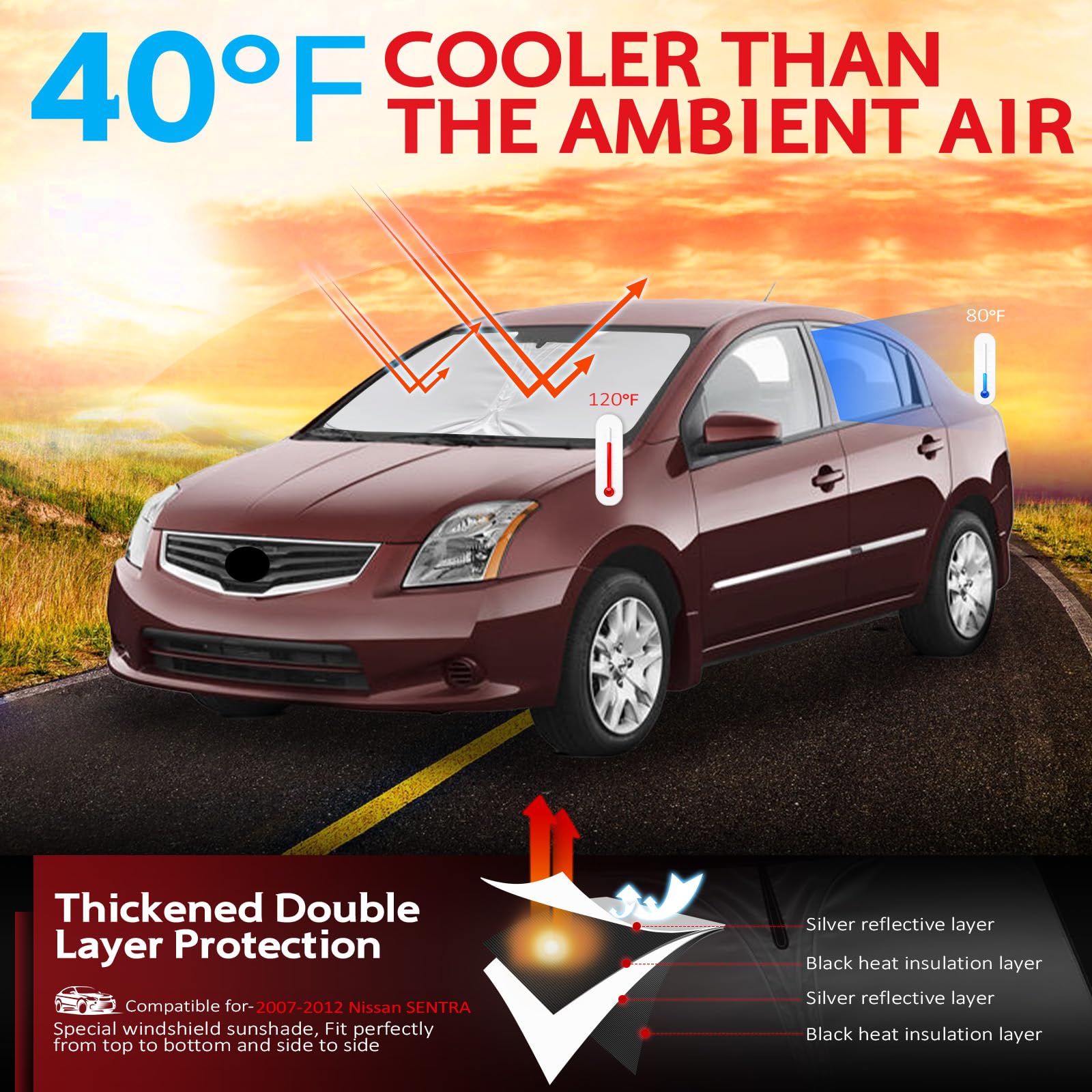 Kayzt Windshield Sun Shade For 2007-2012 Nissan Sentra Foldable Sunshade Front Window Custom Fit Car Accessories