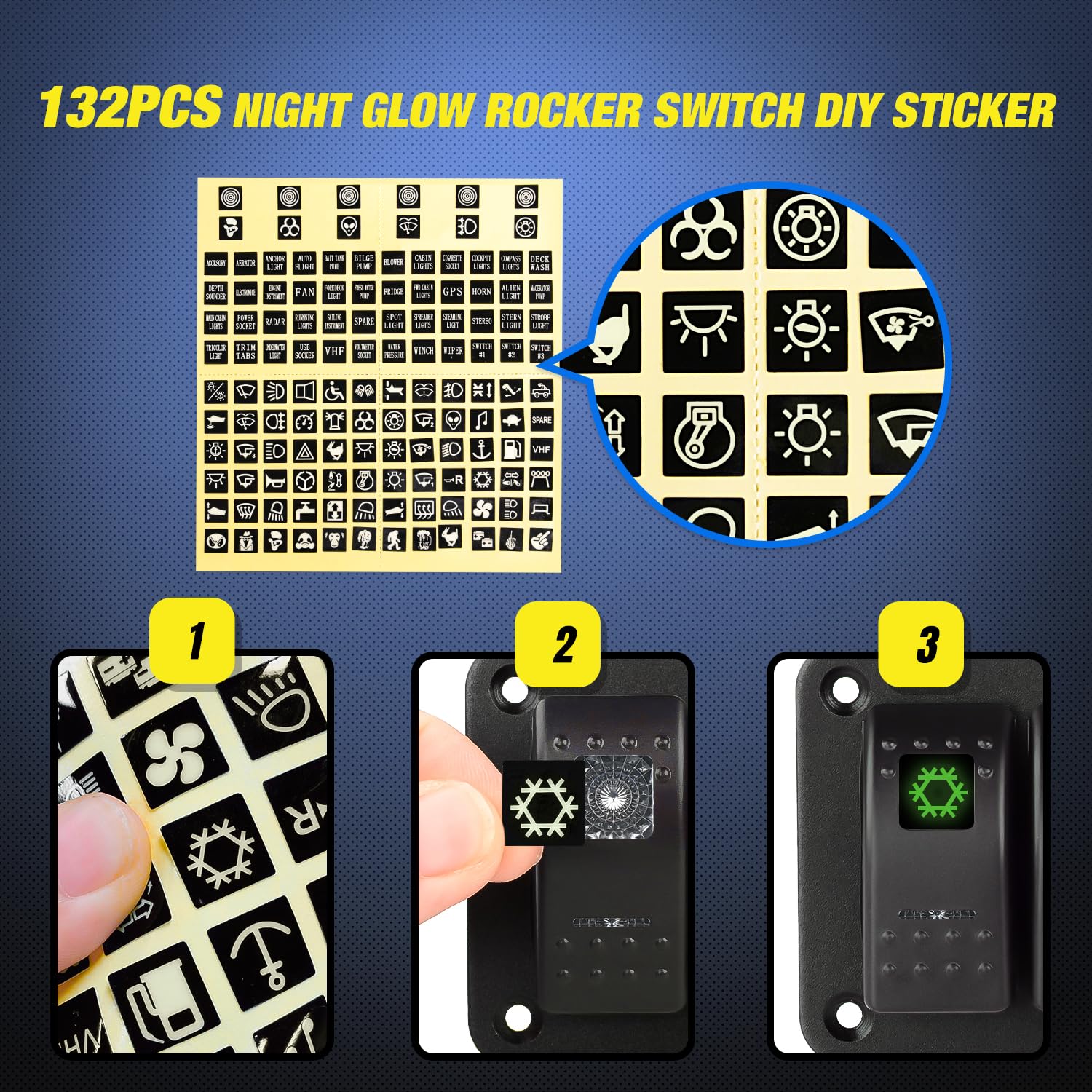 Nilight 3 Gang Aluminum Rocker Switch Panel 5 Pin On Off Pre-Wired Pinkish Purple Toggle Switch Spst 12V 24V Night Glow Stickers