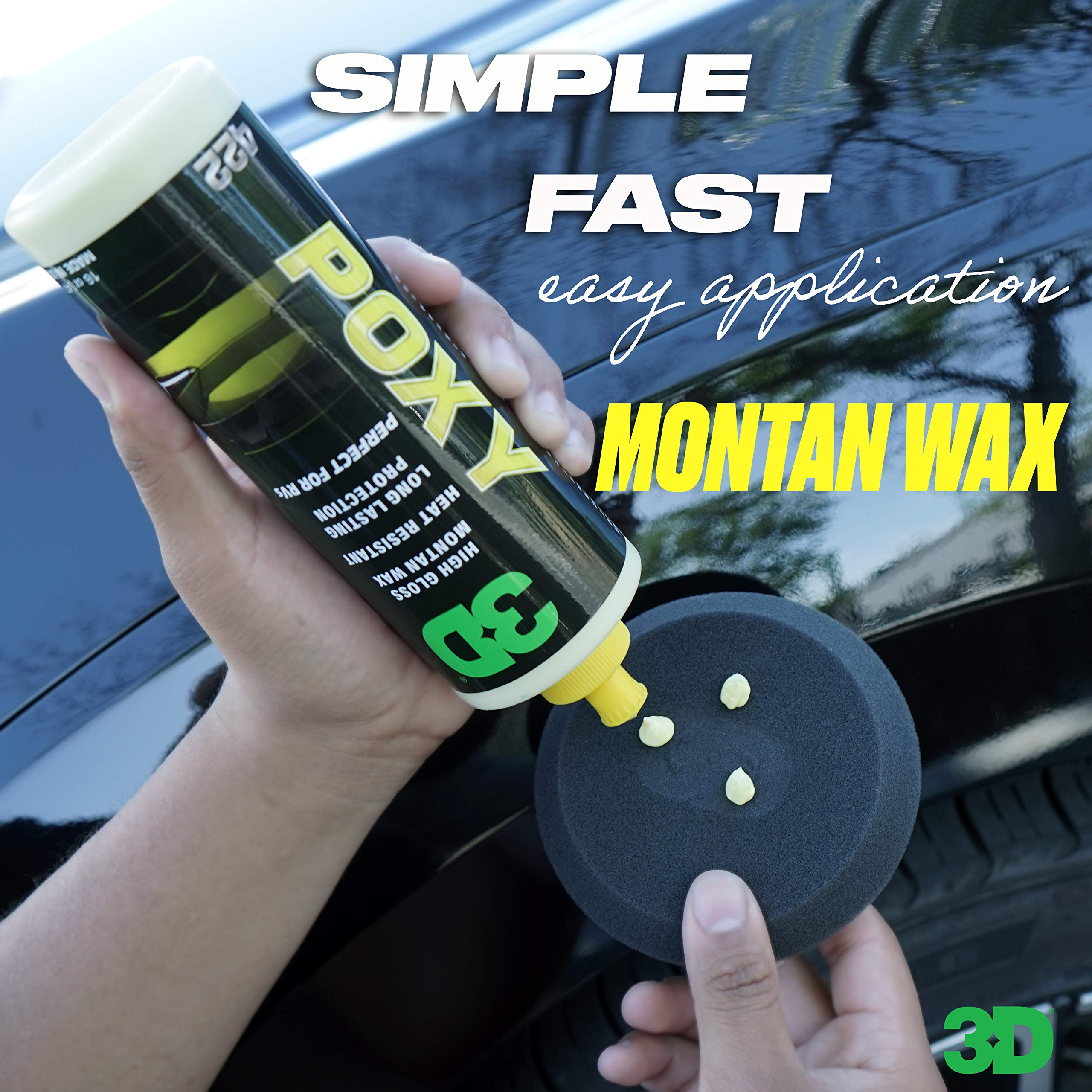 3D Poxy Montan Butter Car Wax - 16Oz - High Gloss, Non-Staining Car Wax Sealant With Long Lasting Protection - For Cars, Rvs, And Boats - Silky Soft Feel, Deep Shine, Wet Look