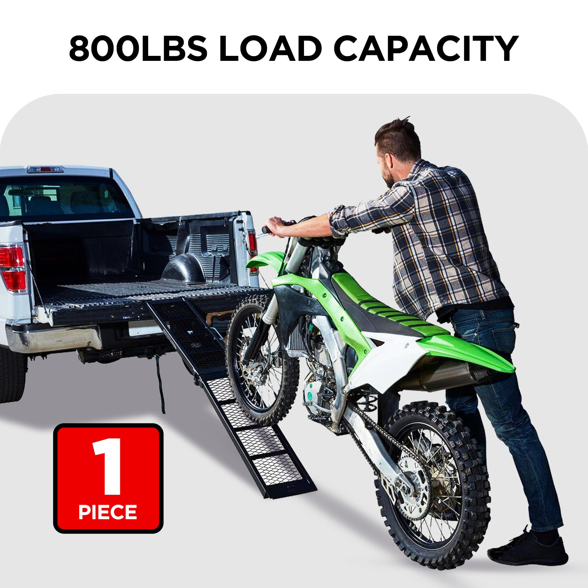 Rockland Heavy Duty Steel Loading Ramp, 800 Lbs Capacity, 80'' X 11'', Portable Folding Truck Ramp With Handle For Motorcycles,