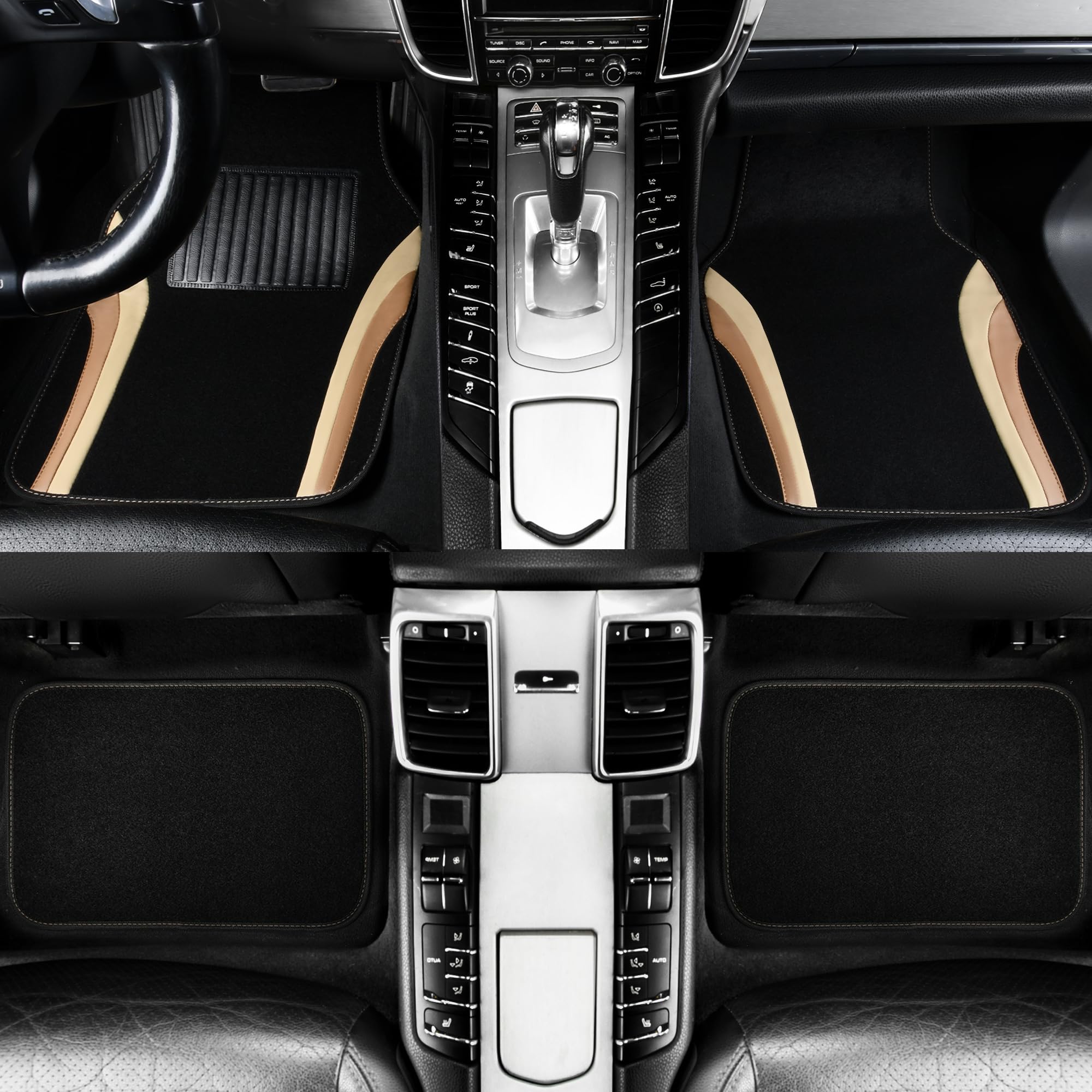 Car Pass Beige Leather Car Floor Mats, Sporty Waterproof Car Carpet,Universal Automotive Floor Mats Fit For Sedans, Cars, Mid Tr