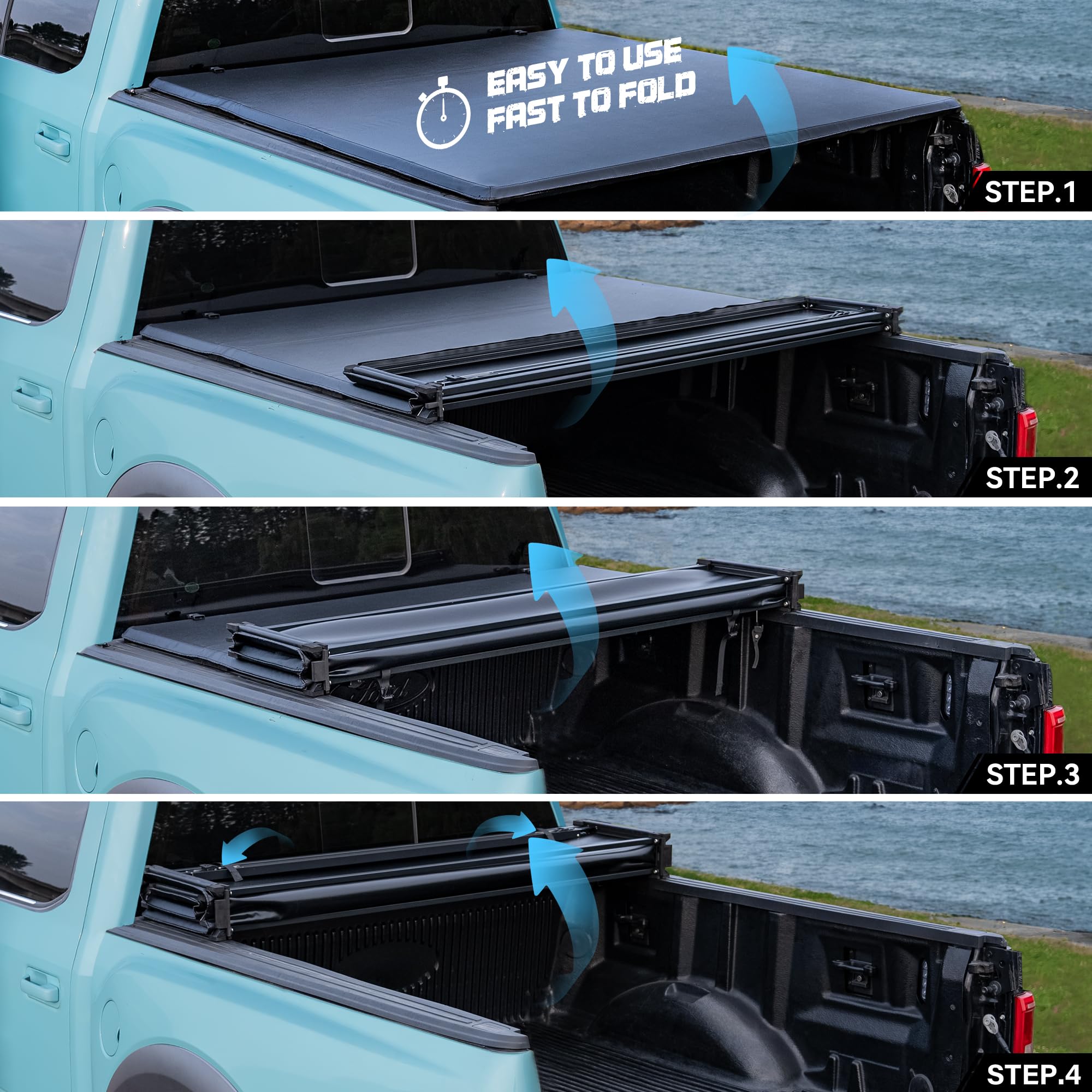 Truck Bed Tonneau Cover Compatible with Ford Super Duty 8.2 ft Long Box, 1999-2025 F250 F-250 F350 F-350, Soft Folding Style((Qu