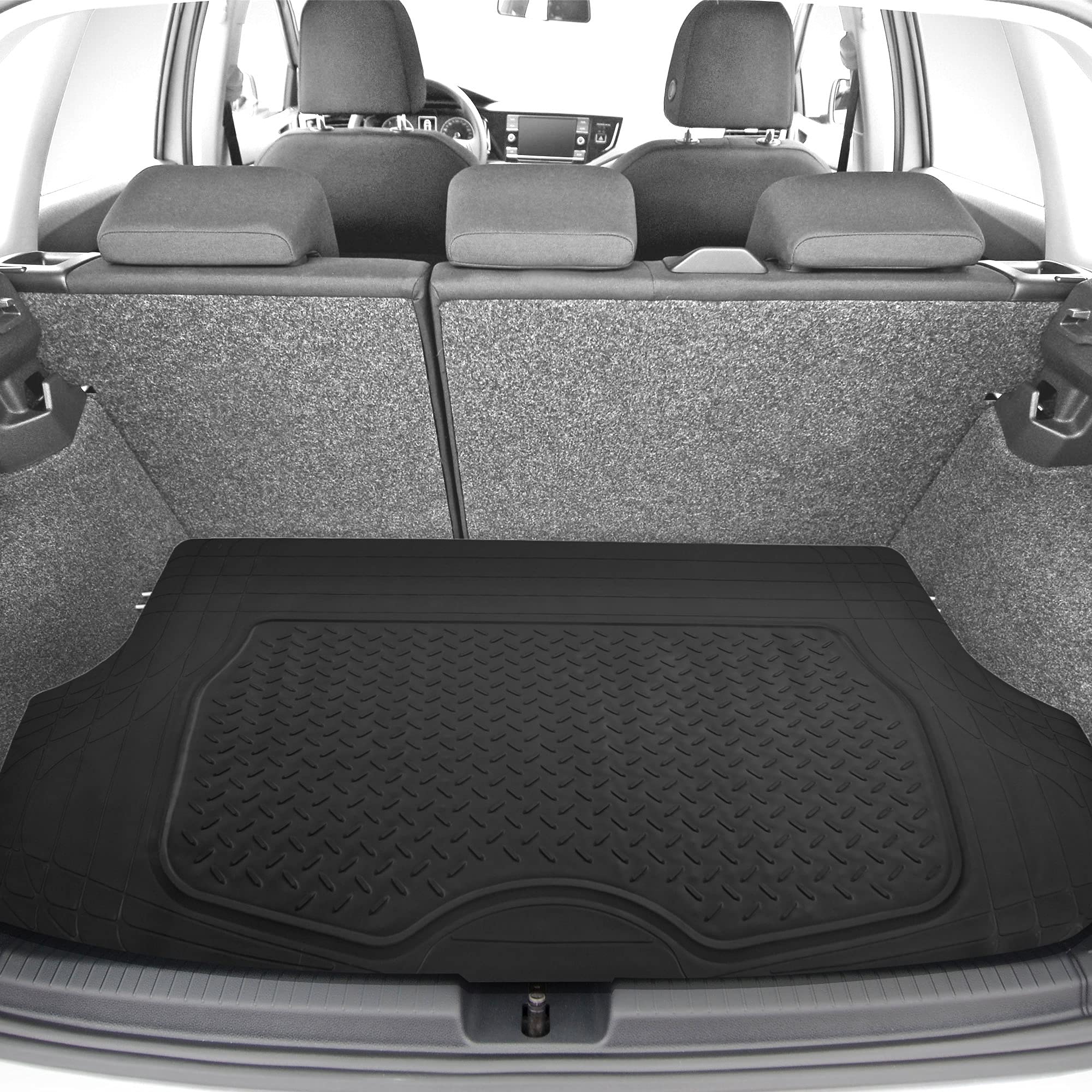 Fh Group Premium Liners Tall Channel Trimmable All Weather Rubber Full Set Car Floor Mats (Gray) W. Trimmable All-Season Cargo L