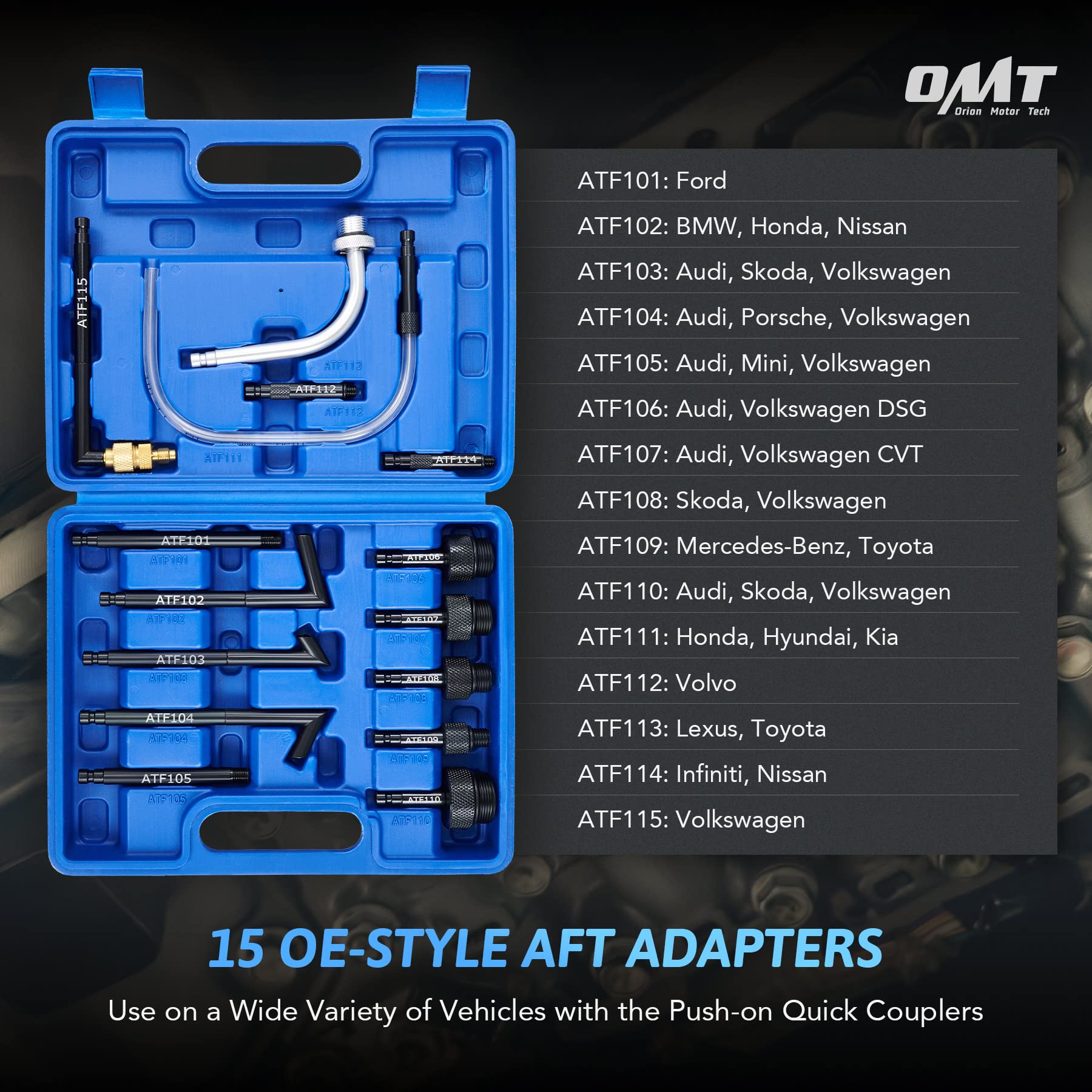 Orion Motor Tech 7.5L Manual ATF Refill Kit - Transmission Fluid Pump with 15 Adapters - Blue Nylon FBA-BBTD00200