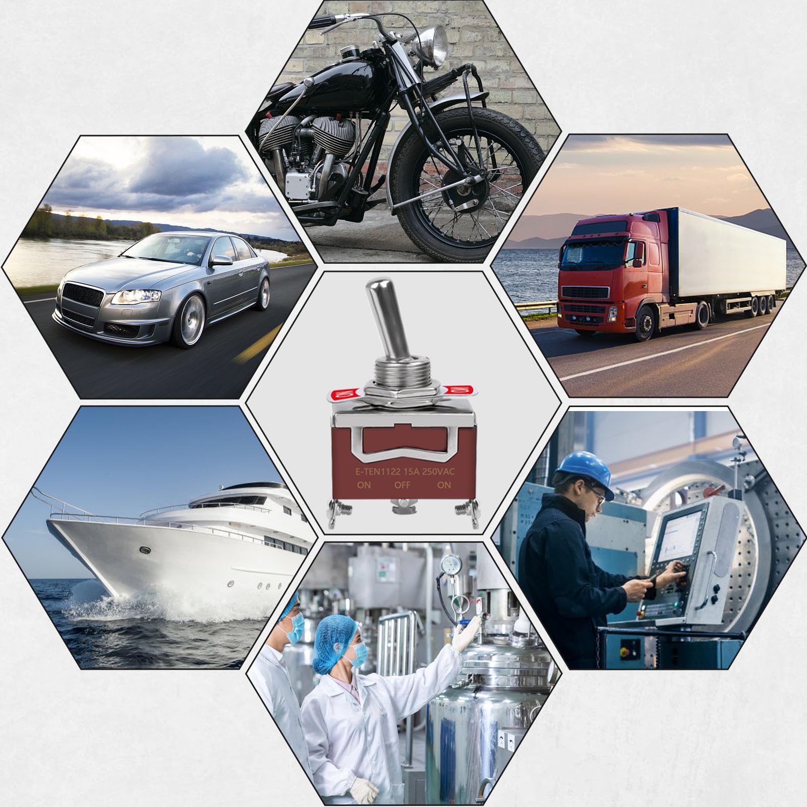 6 Pack Toggle Switch, 3 Pin 12V Dc 30A/250V Ac 15A, Heavy Duty Spdt On Off On Switch, Marine Waterproof Toggle Switch With Boot